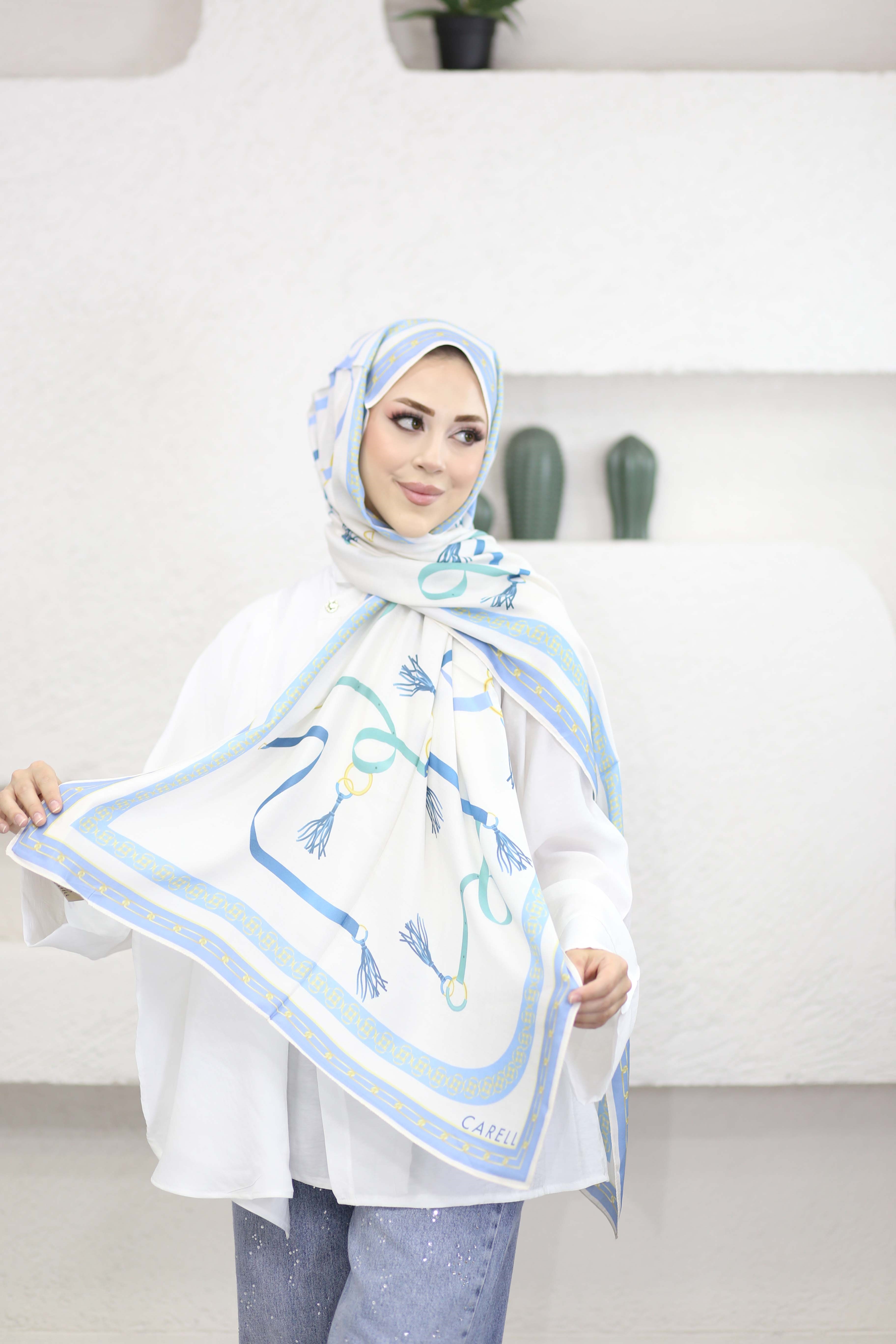 Alvena İncira Viskon Şal Mavi 4311