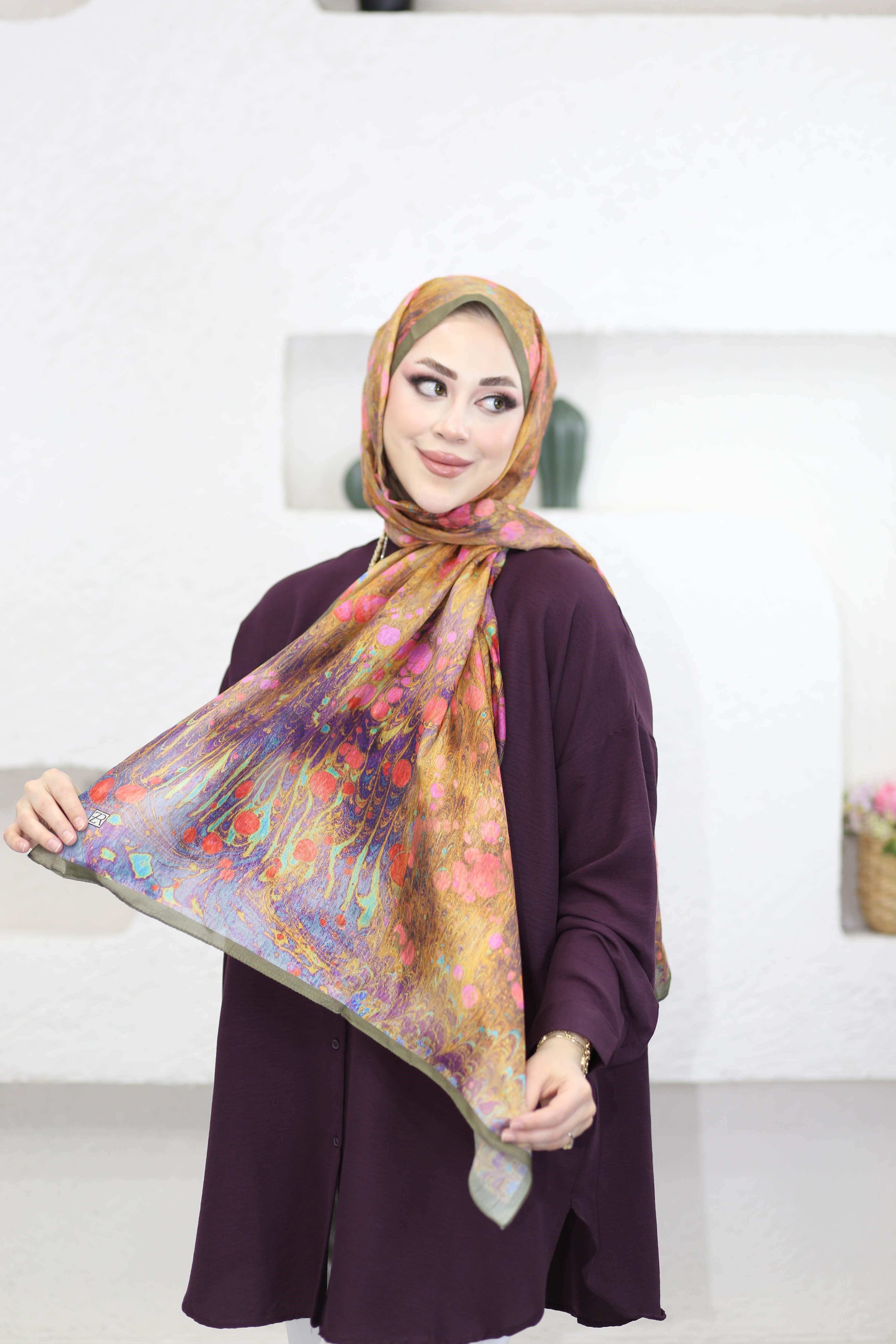 Ebruli Desen Şal Çimen Yeşili 6071