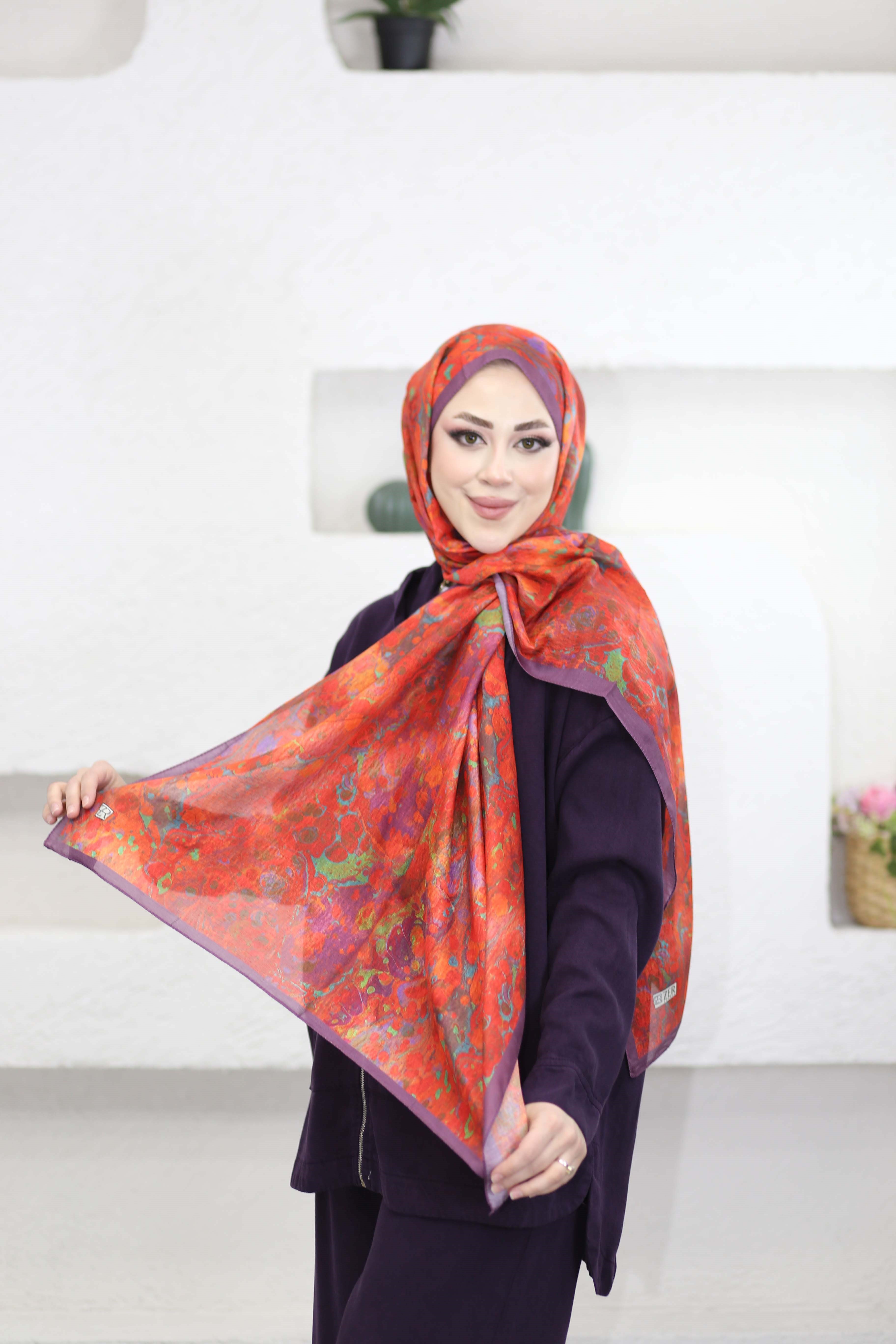 Ebruli Desen Şal Mor 6071