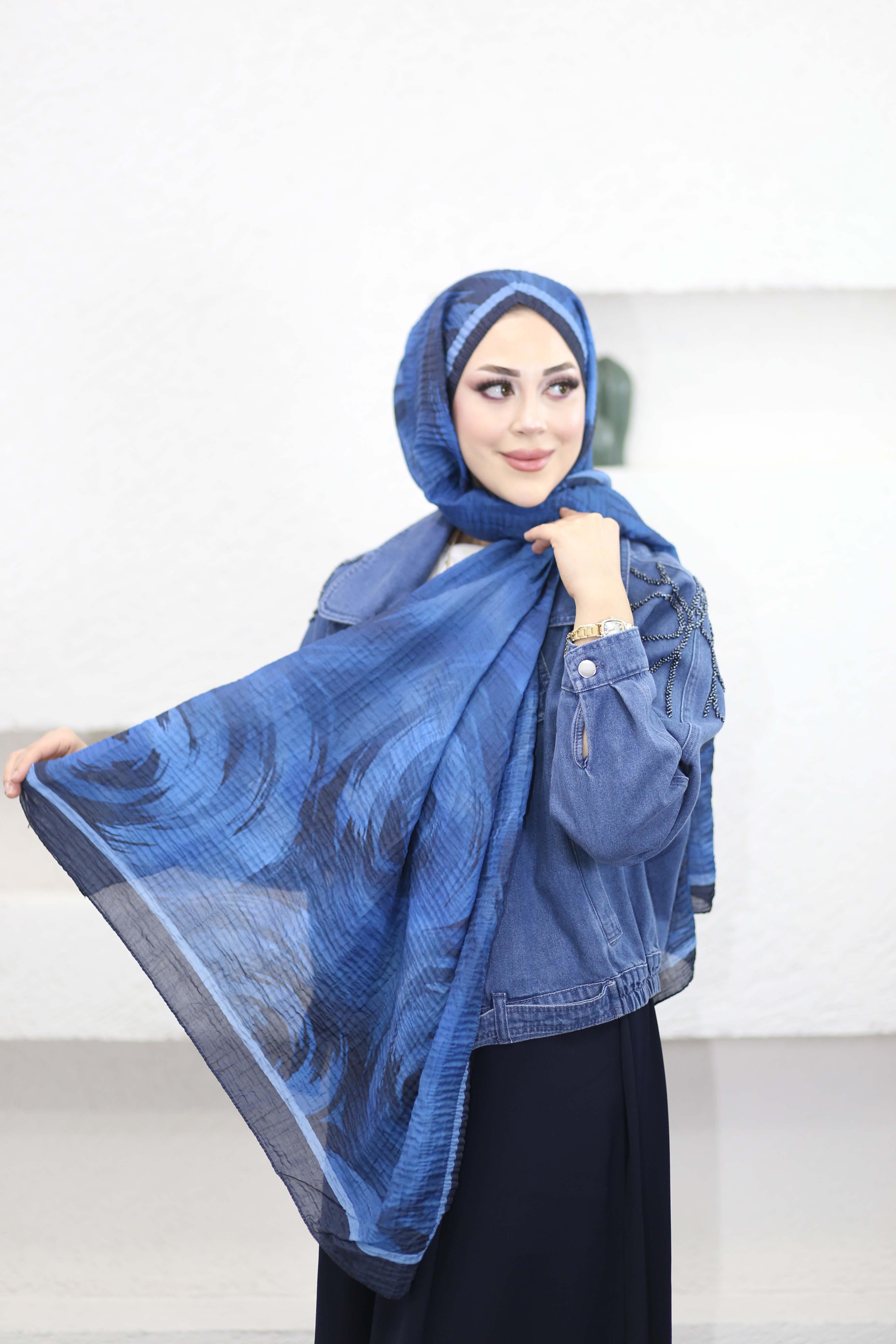 Müslin Okyanus Şal Mavi 5123