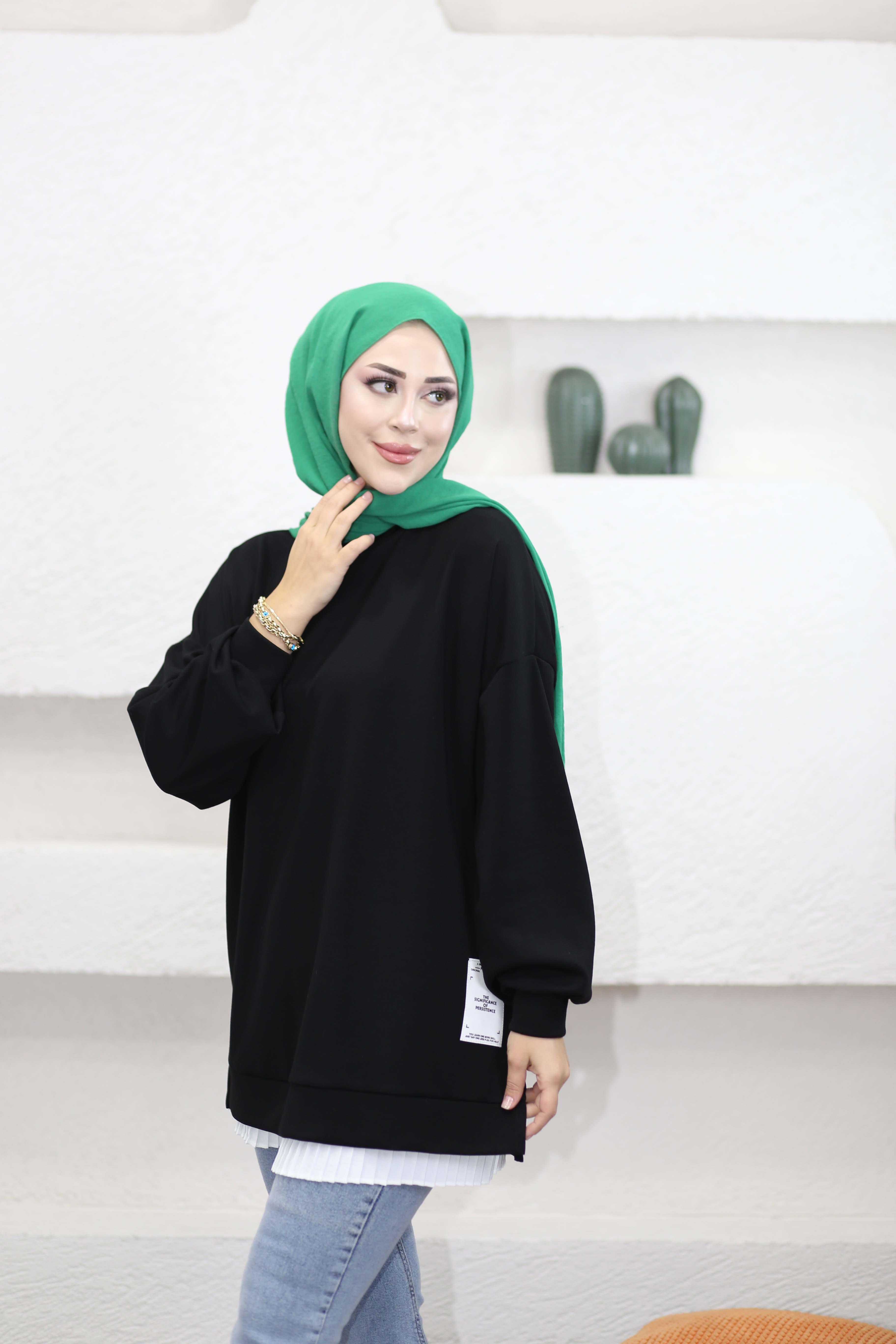 Yan Etiketli Sweat Siyah 24363