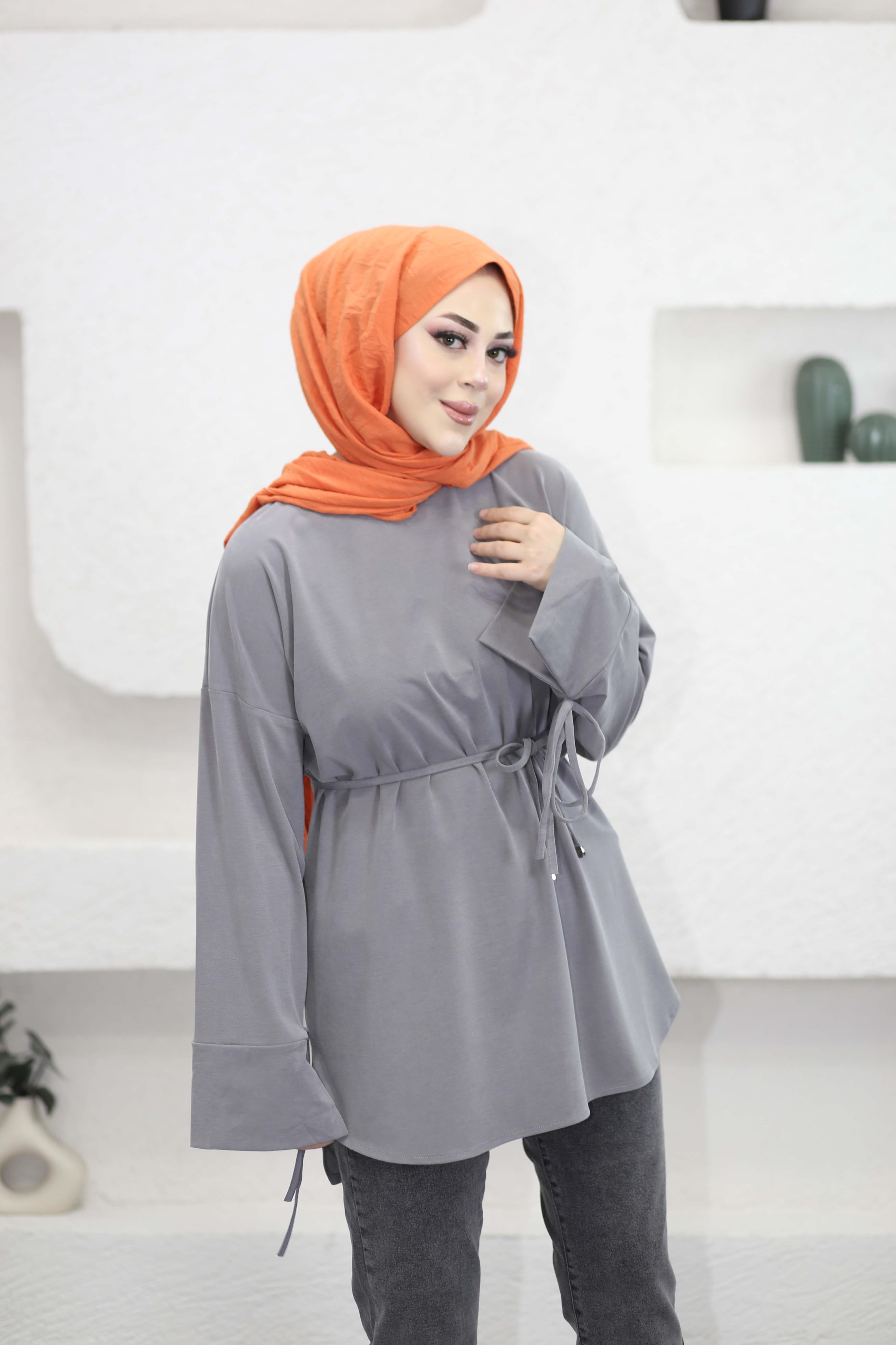 Bel Bağlamalı Tunik Gri 7465