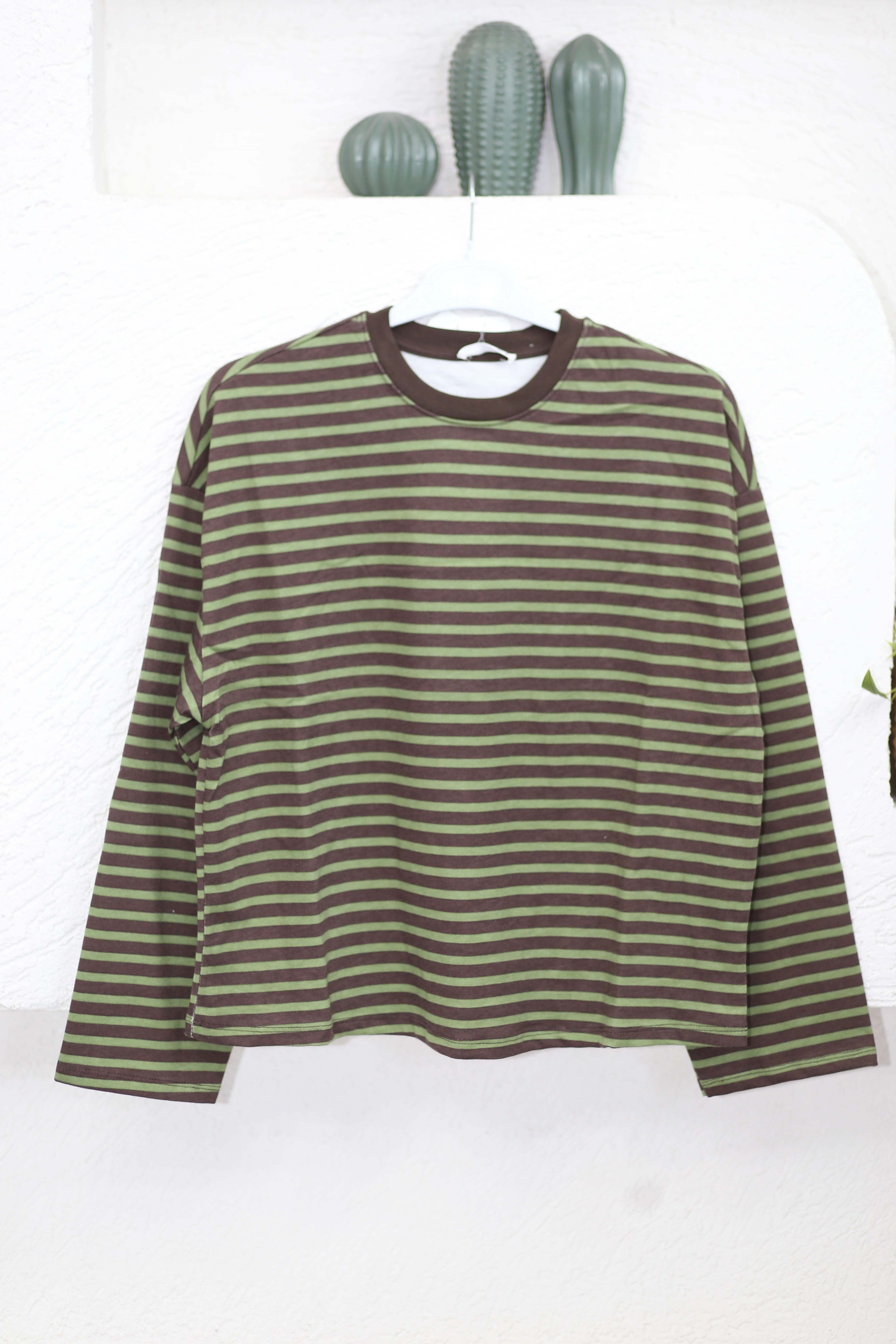 Çizgili Sweat Yeşil 4848