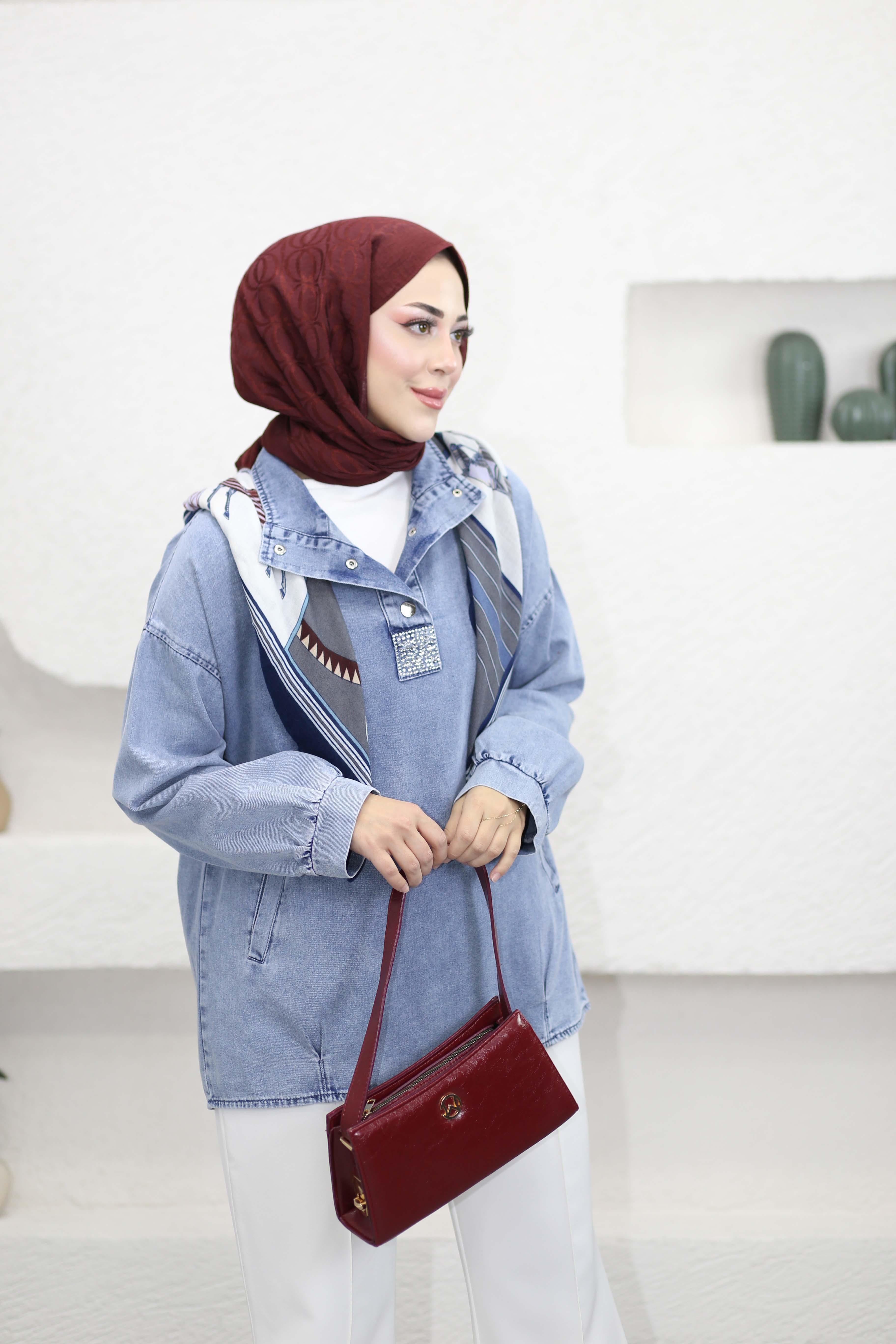 Yakası Çıtçıt Taşlı Sweat Açık Mavi 7395