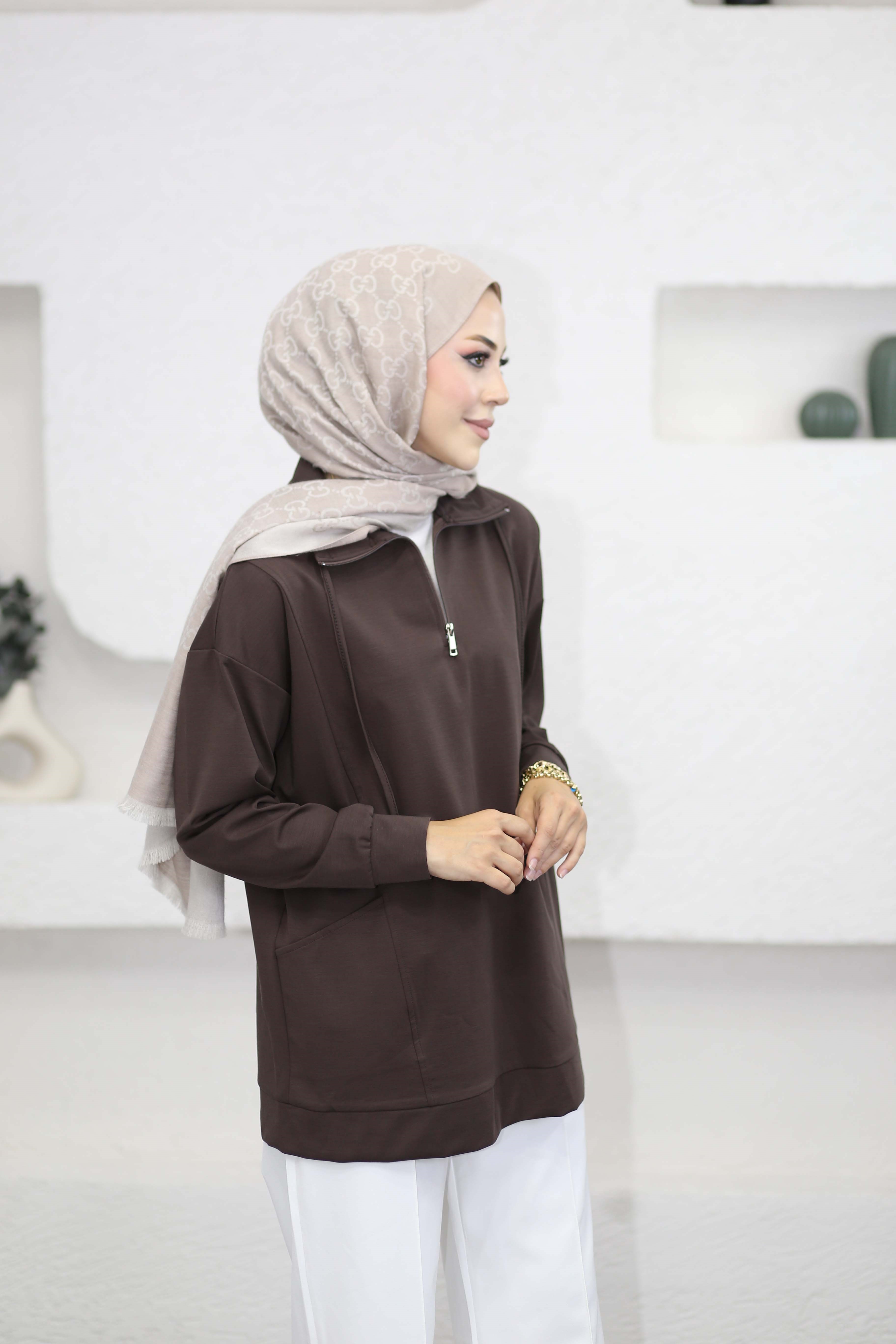Yan Cepli Sweat Kahverengi 4523