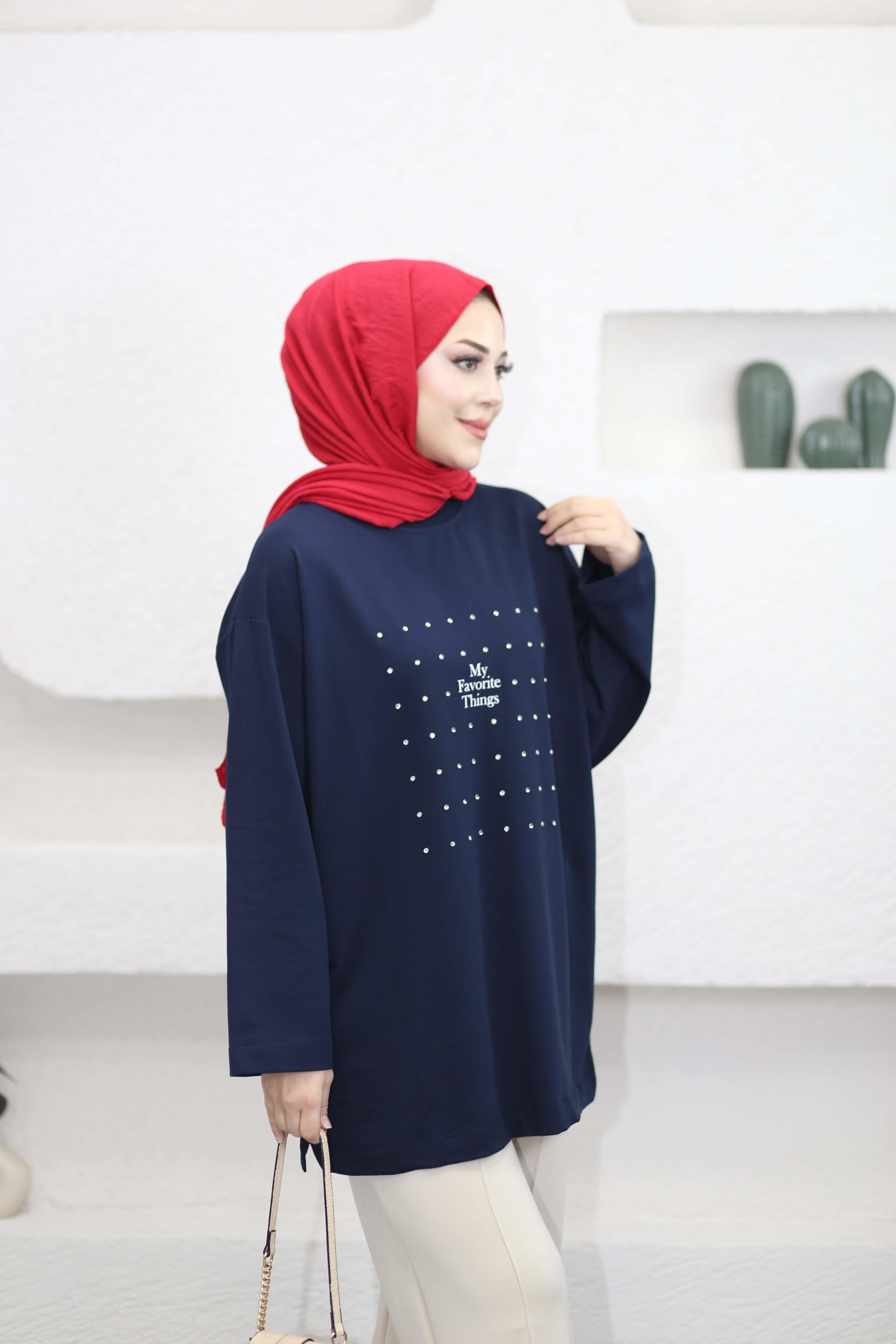 Baskısı Taş Detaylı Sweat Lacivert 3112