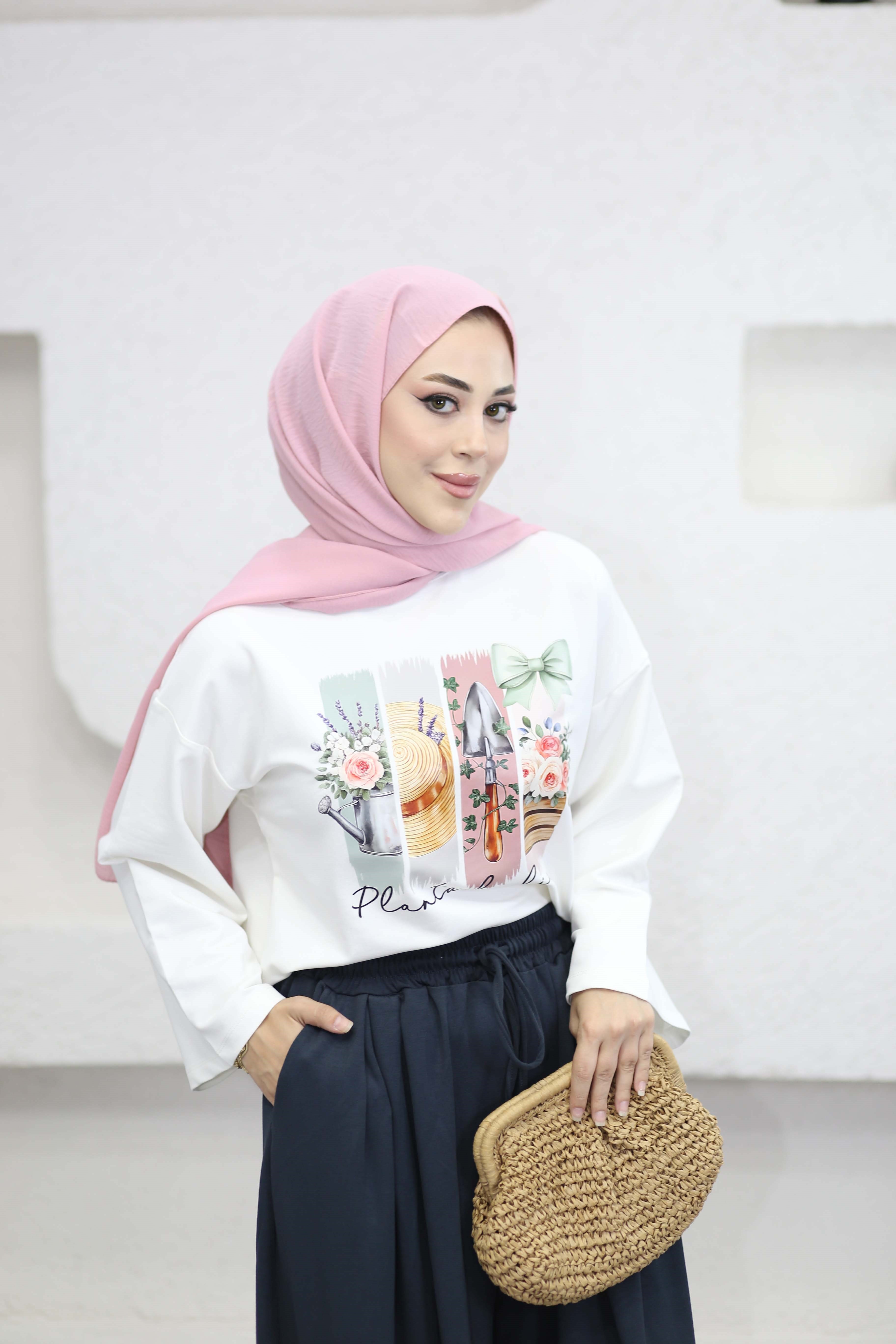 Oversize Baskılı Tişört Çağla Yeşili 2792