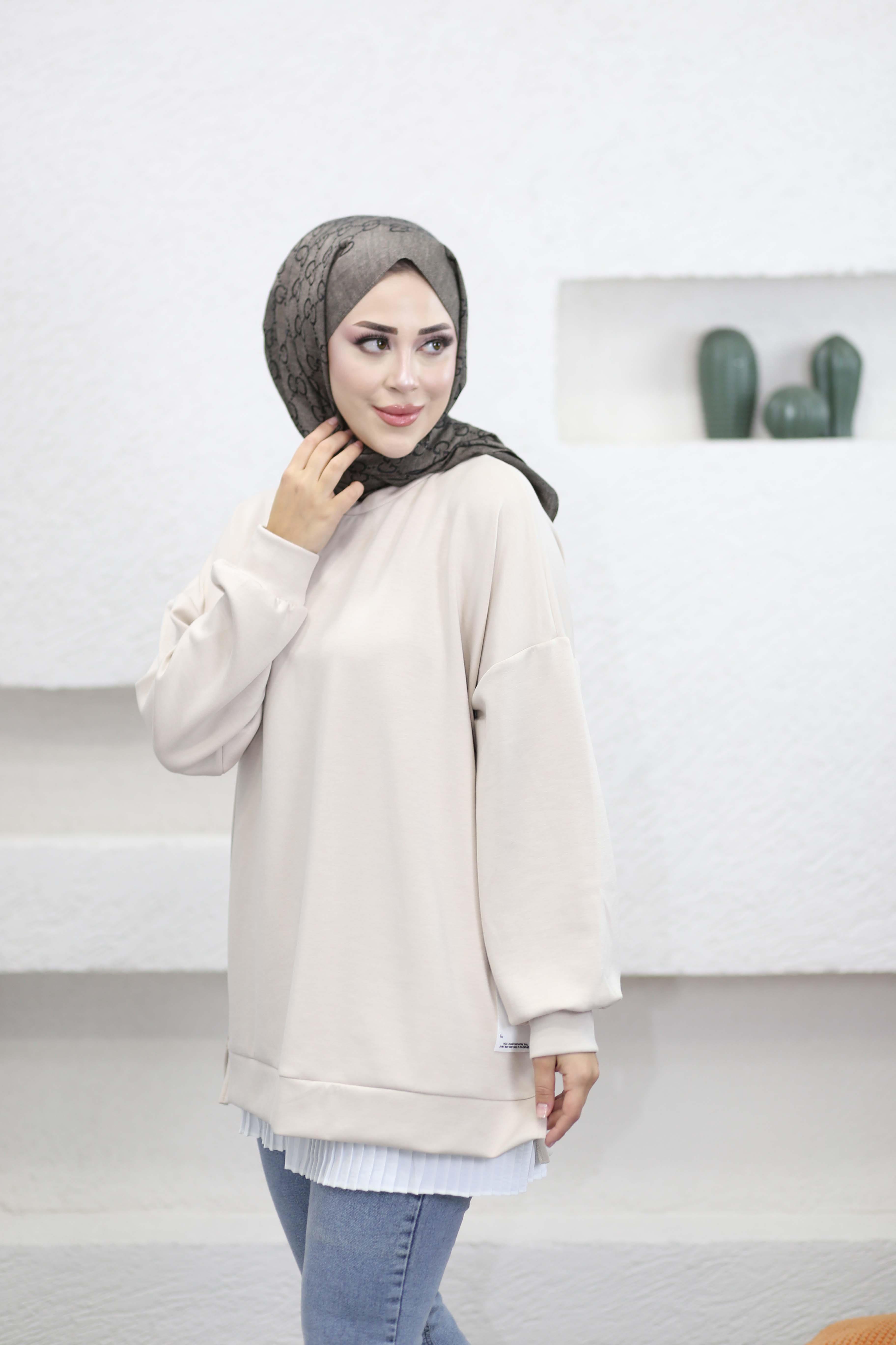 Yan Etiketli Sweat Bej 24363