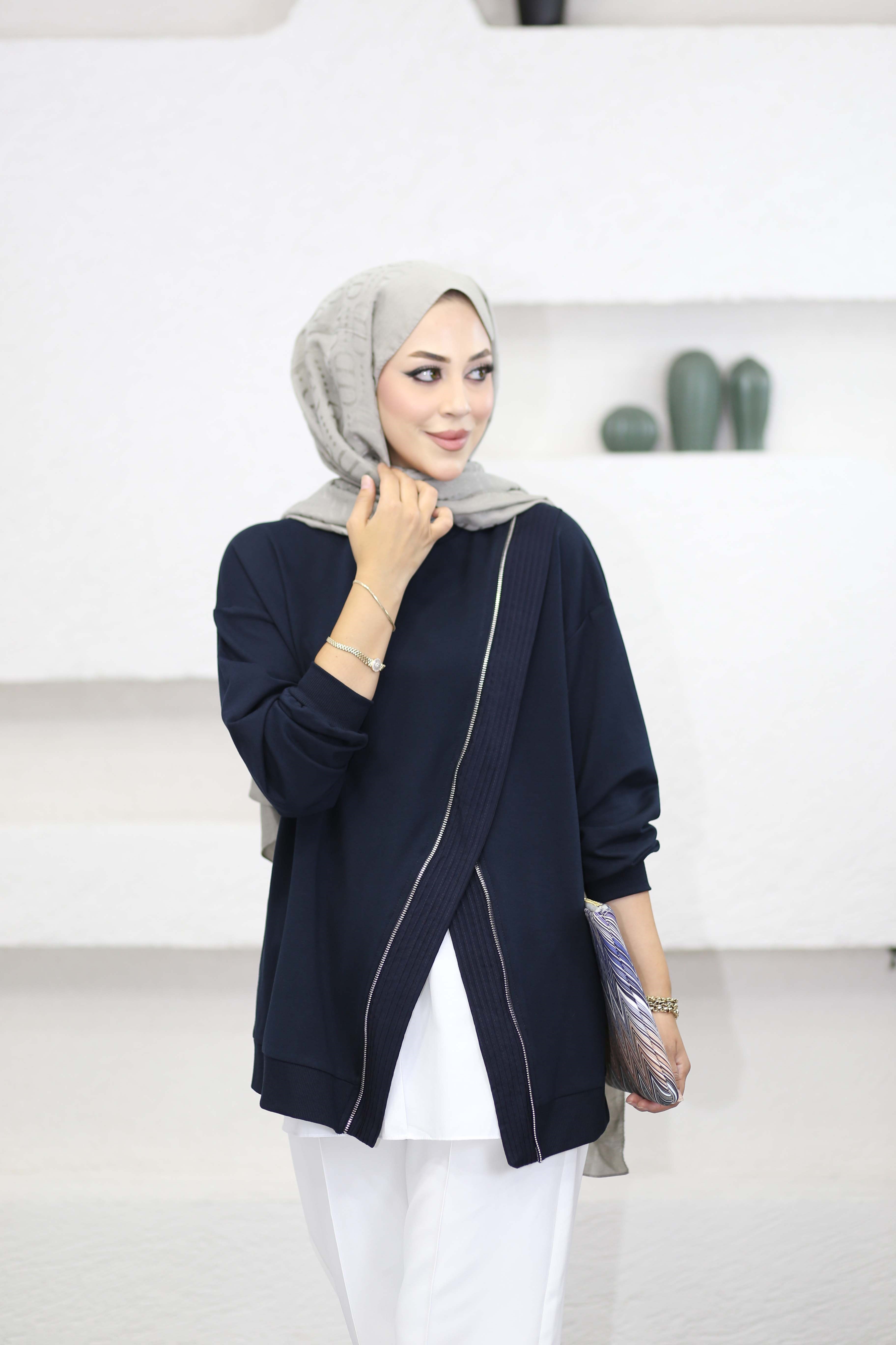 Çapraz Fermuarlı Sweat Lacivert 10771