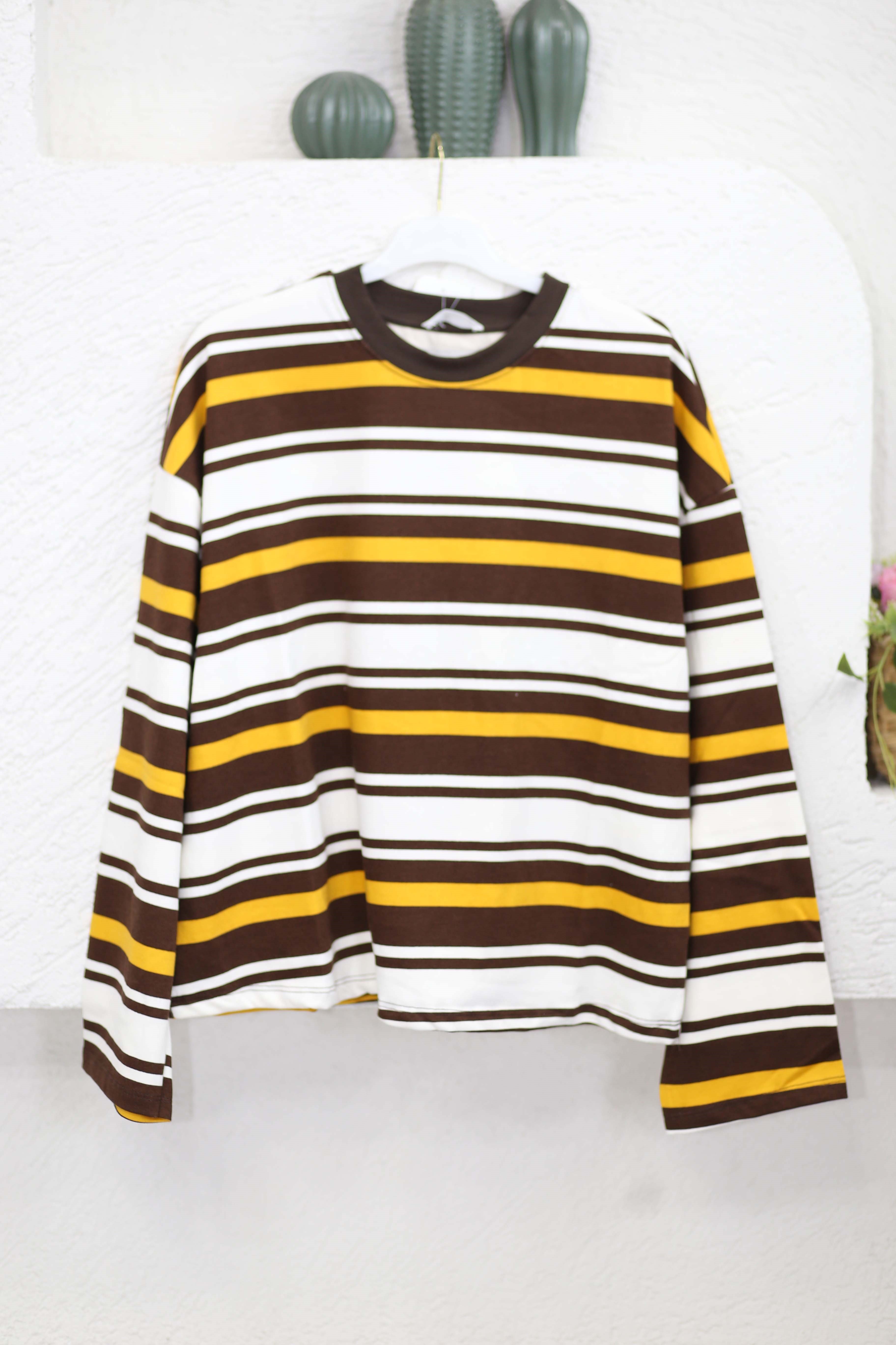 Çizgili Sweat Hardal 4848