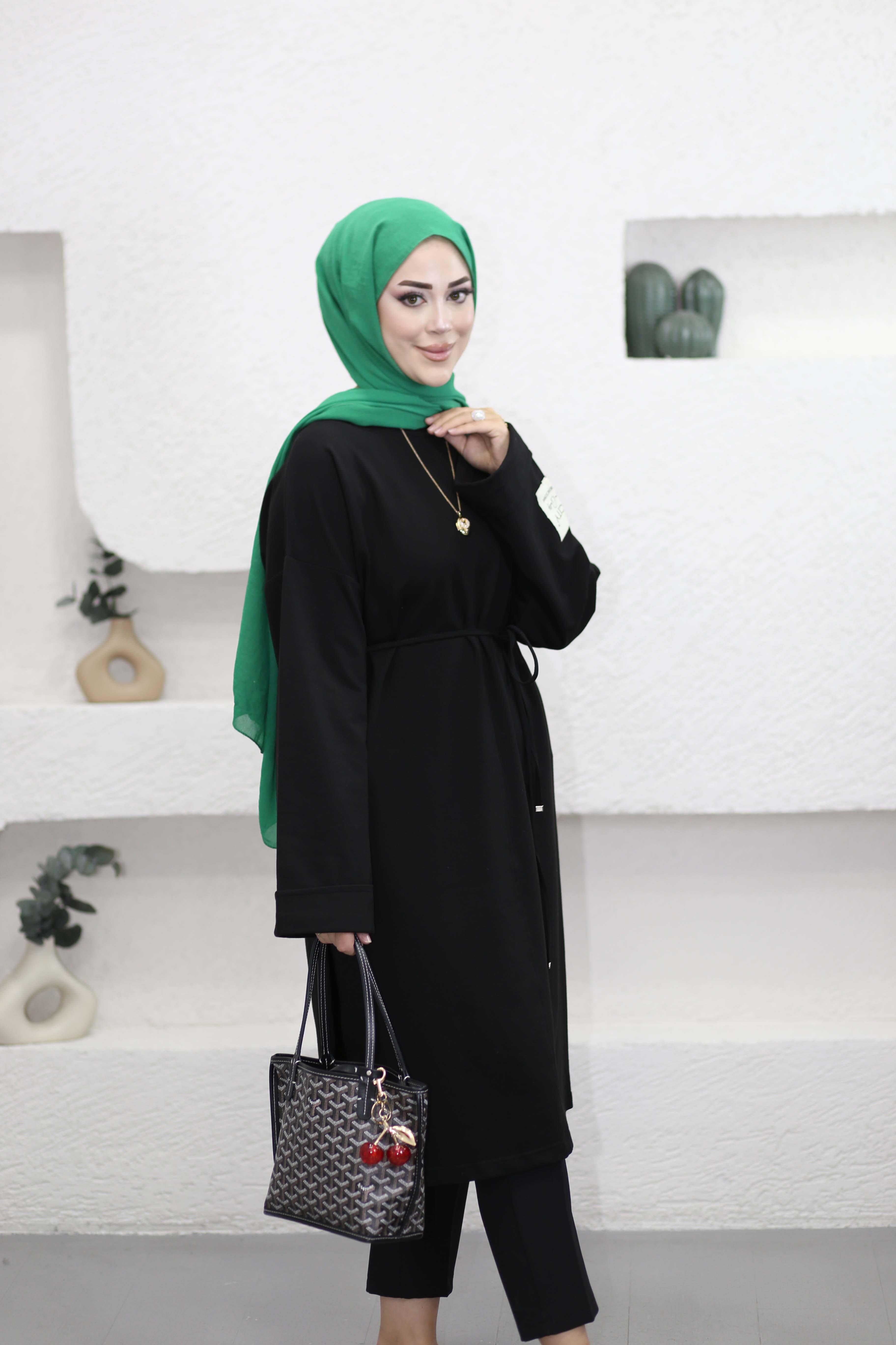 Bağlamalı Araboy Tunik Siyah 6059