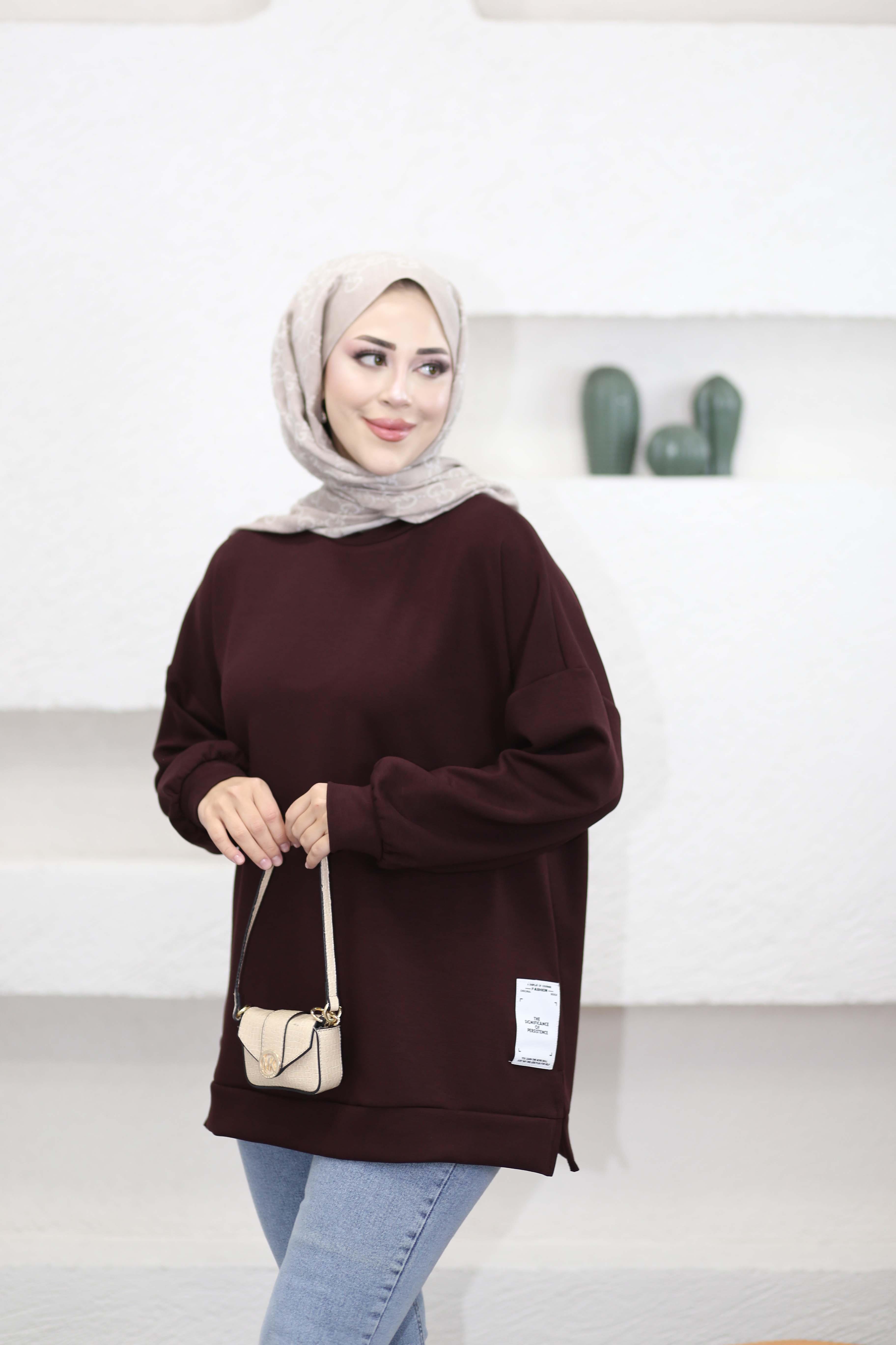 Yan Etiketli Sweat Bordo 24363