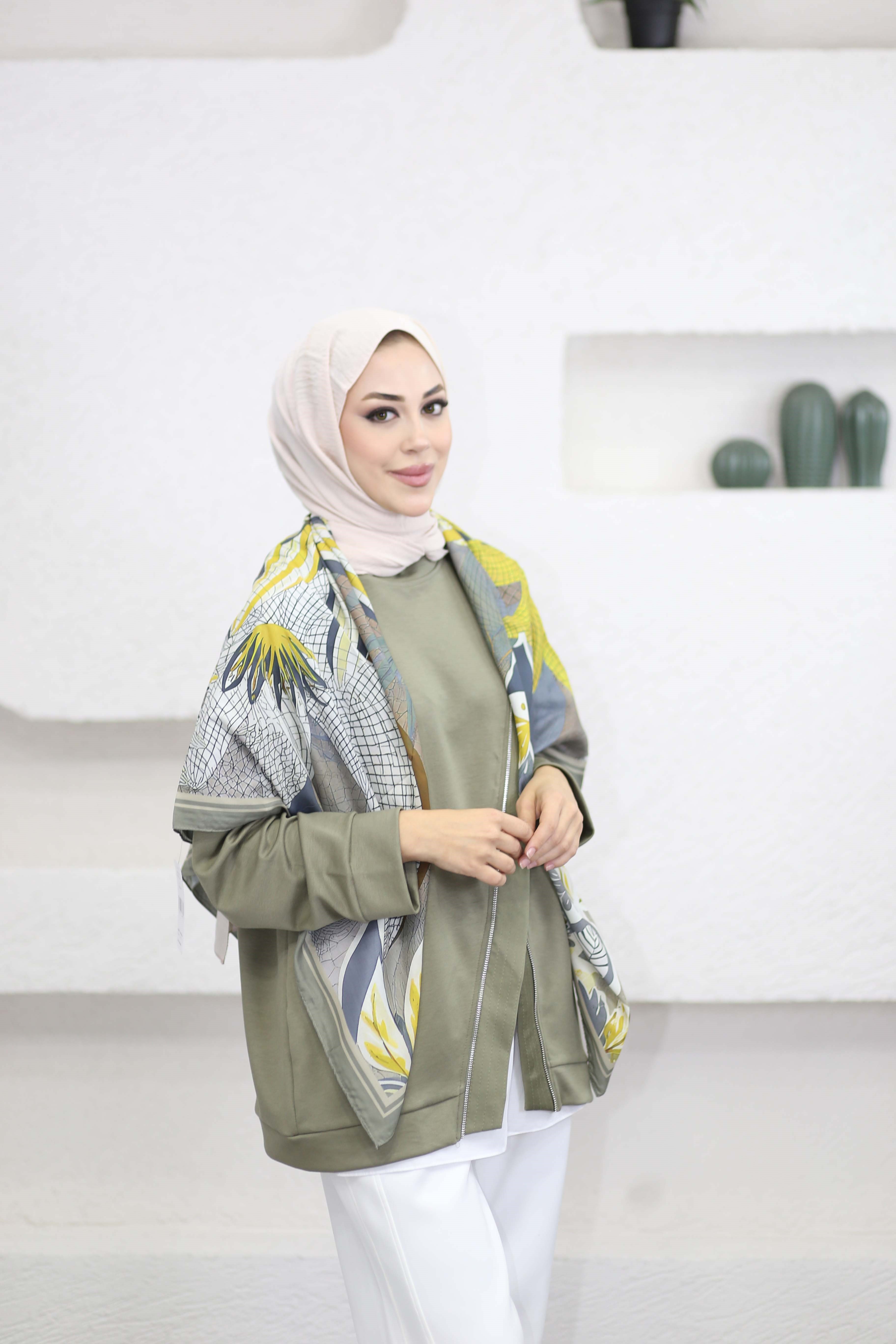 Çapraz Fermuarlı Sweat Haki 10771