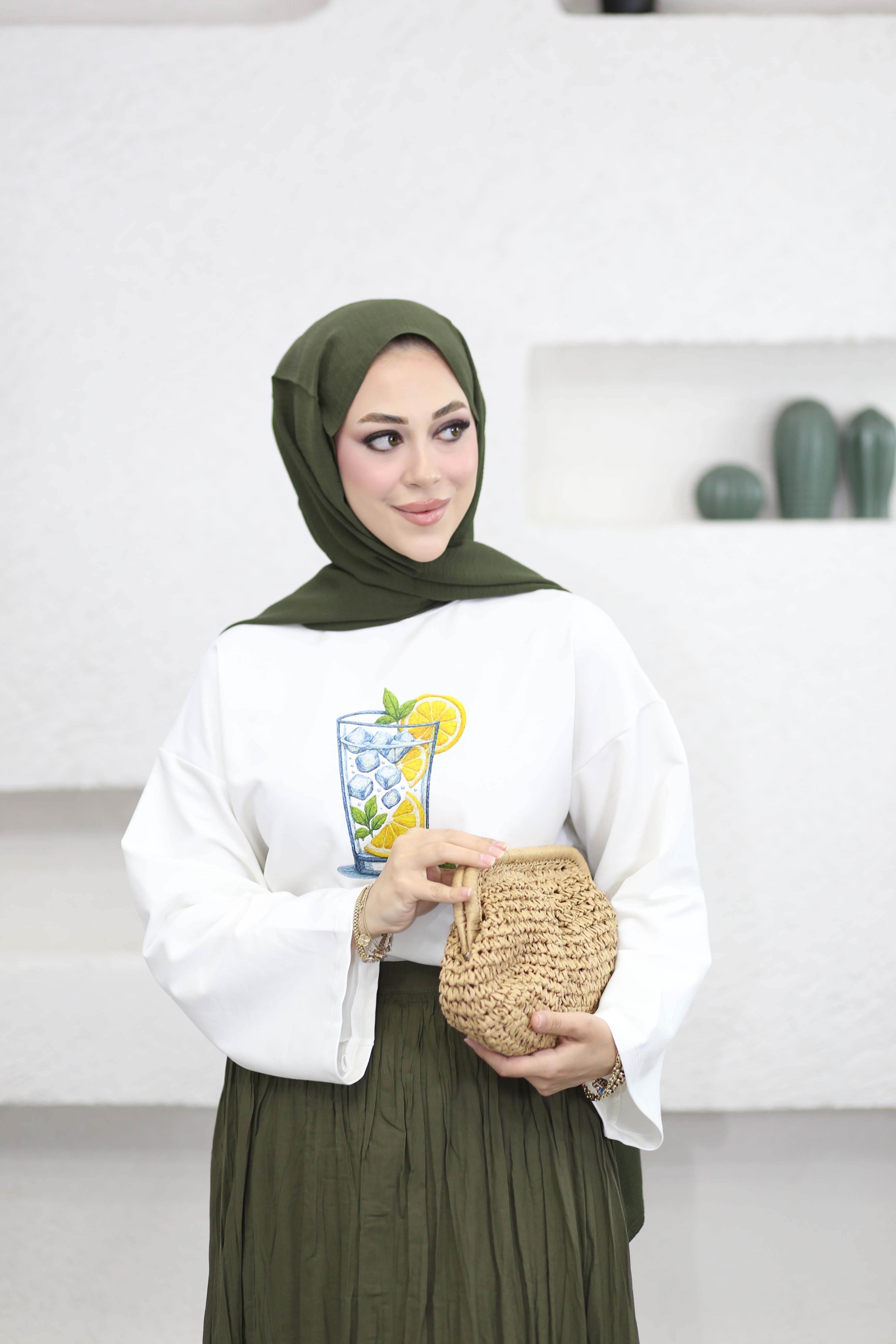 Oversize Baskılı Tişört Lime 2792