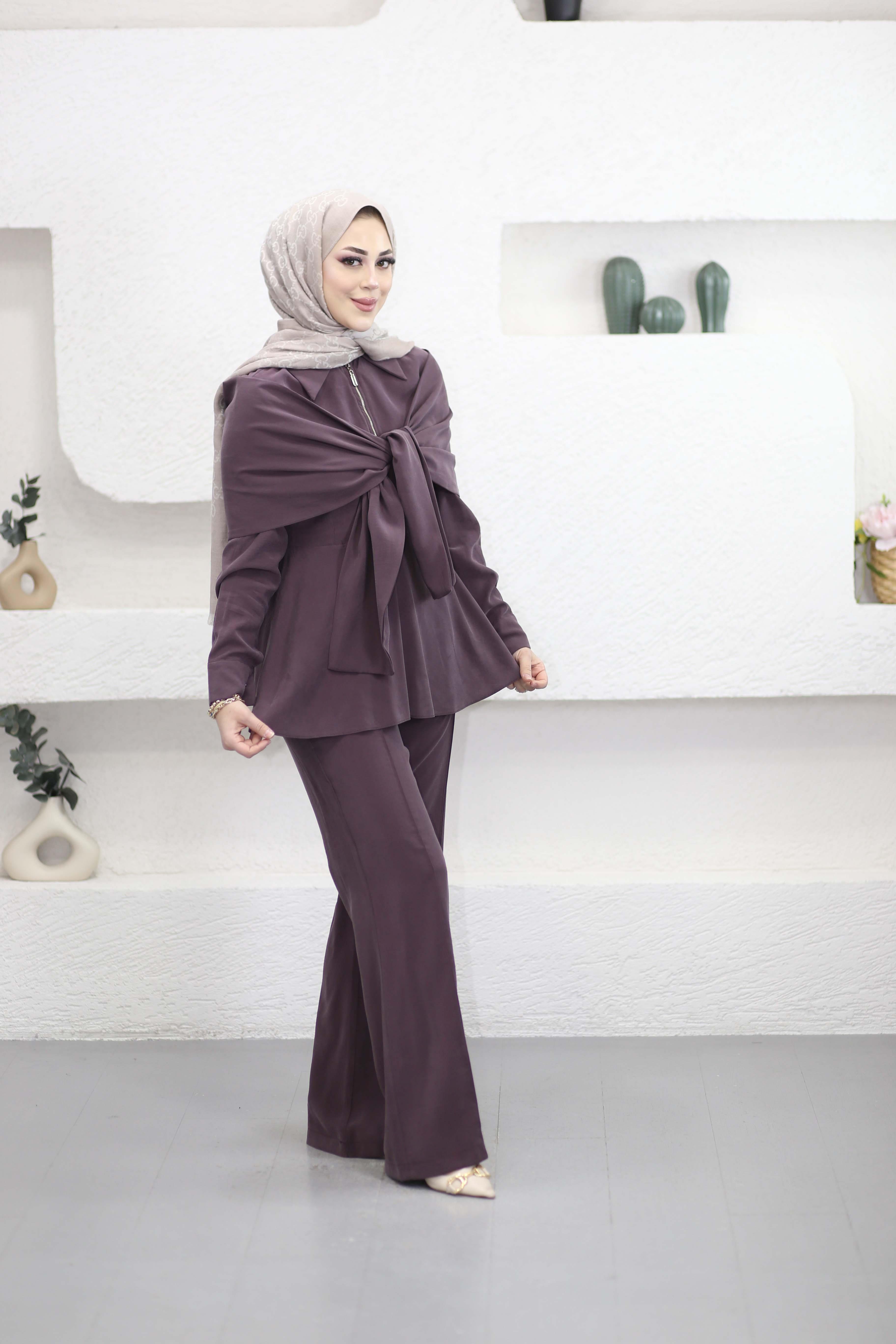 Yakalı Fermuarlı Takım Mürdüm 2364