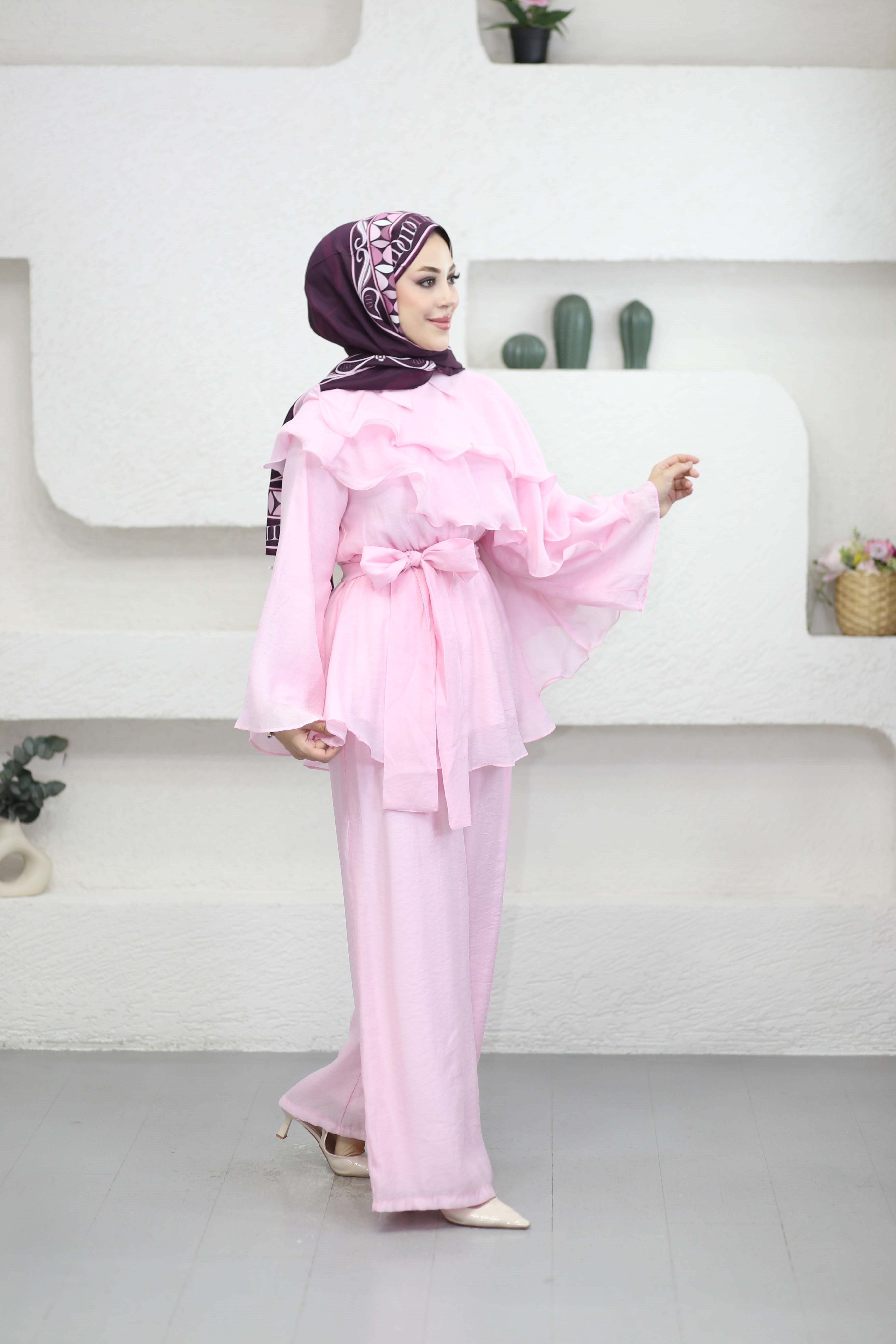 Volanlı İbiza Pantolon Takım Pembe 8615