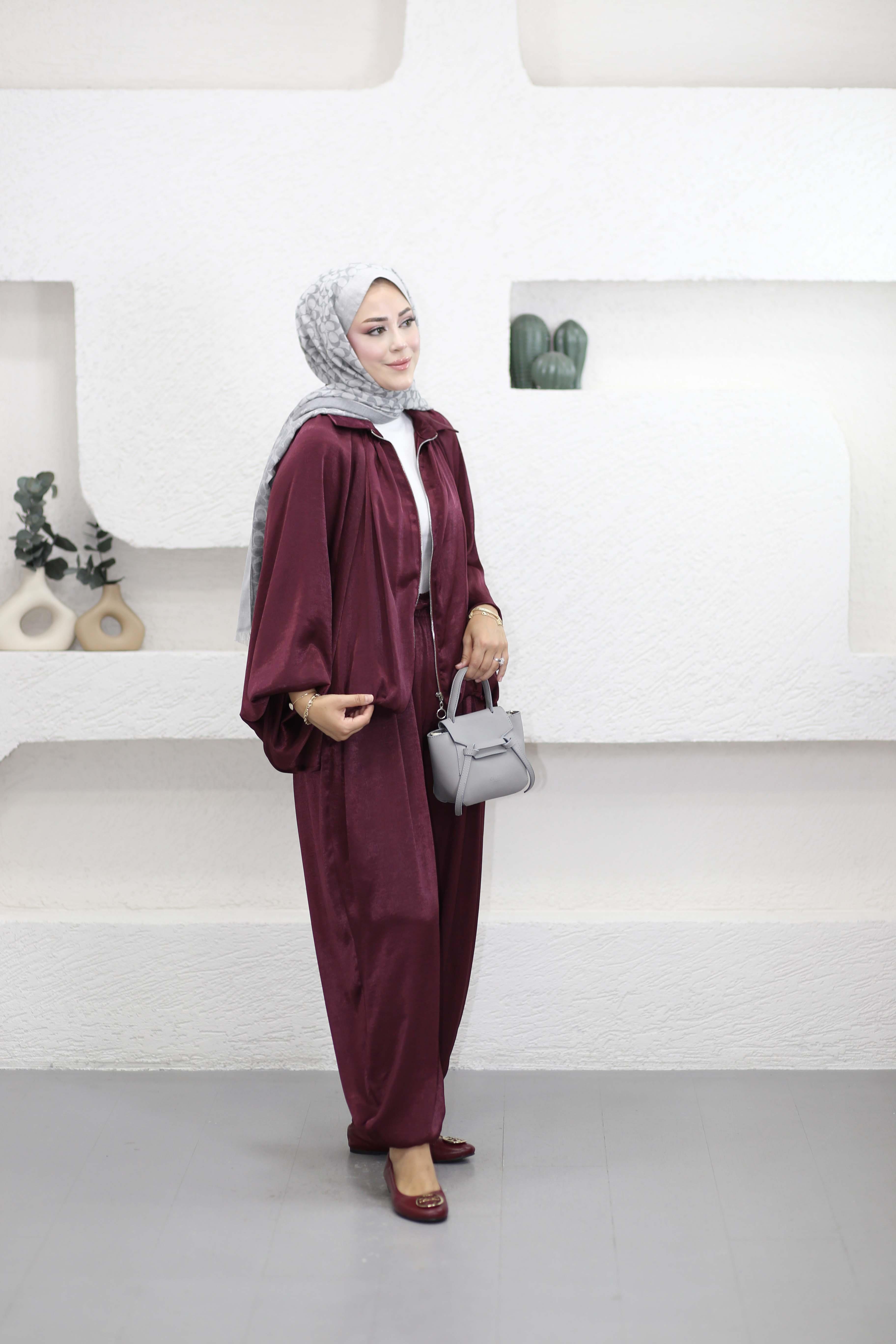 Premium Saten Takım Bordo 8417