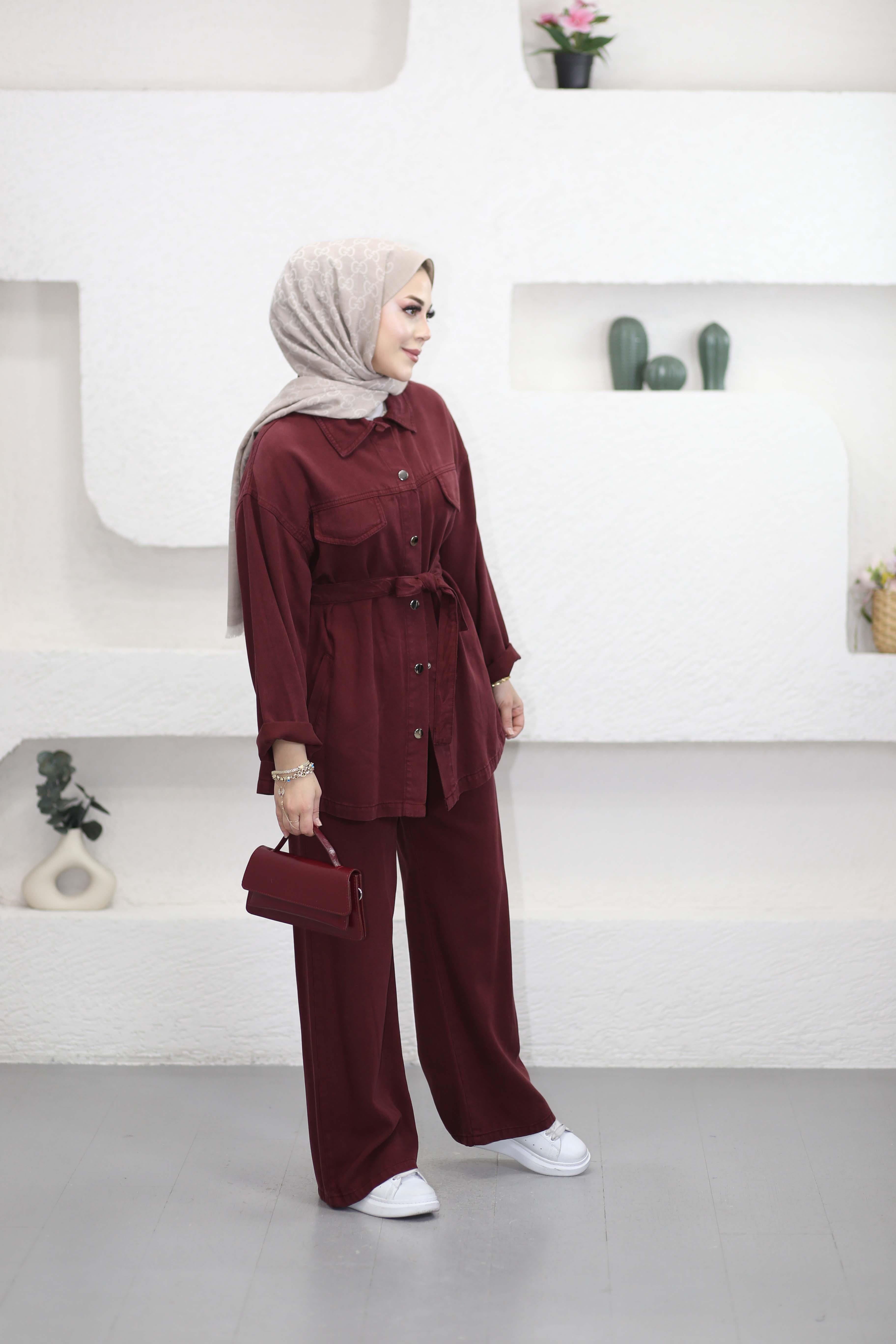 Ebru Denim Takım Bordo 7431