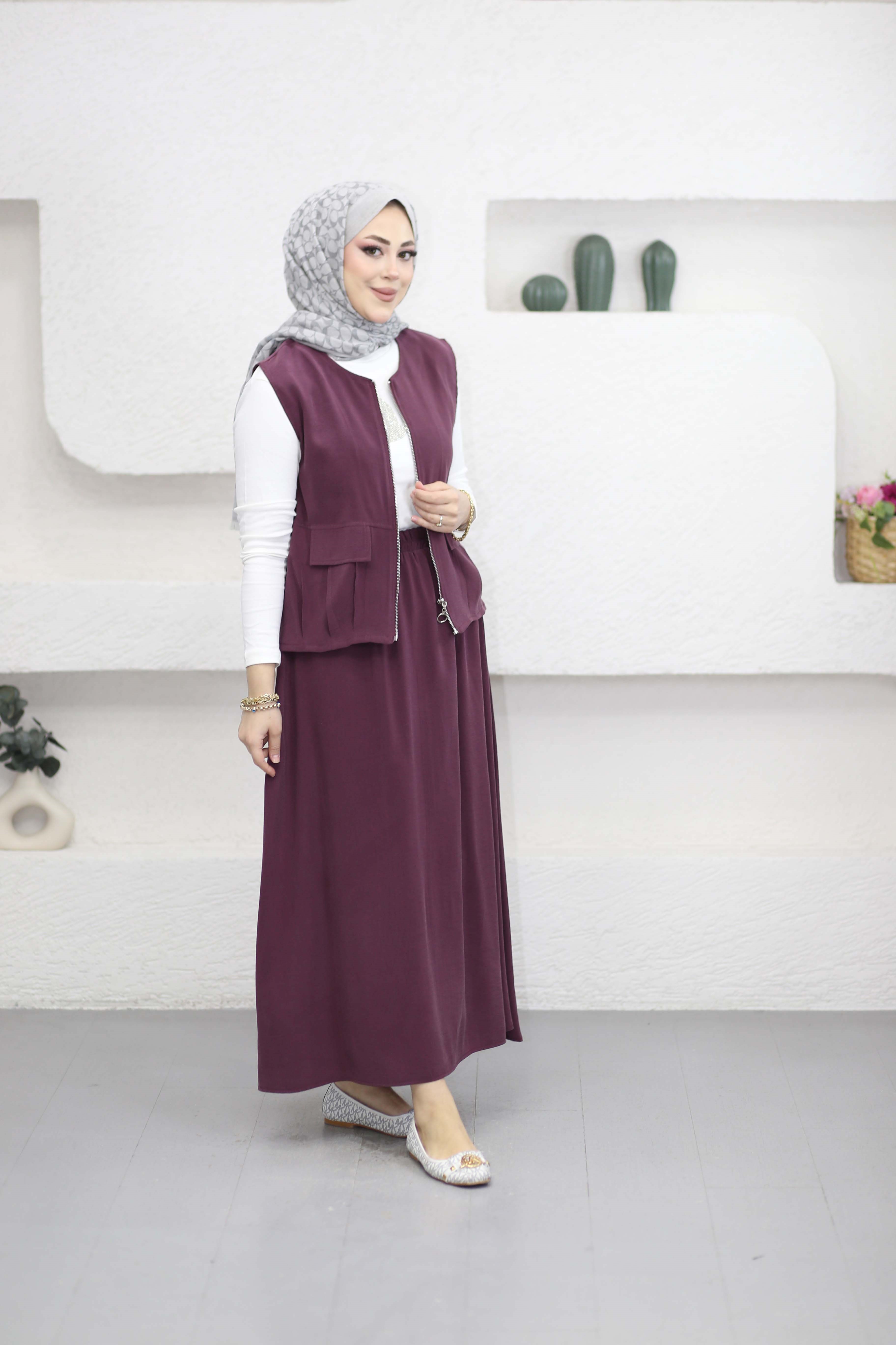 Fermuarlı Etekli Takım Mürdüm 1101