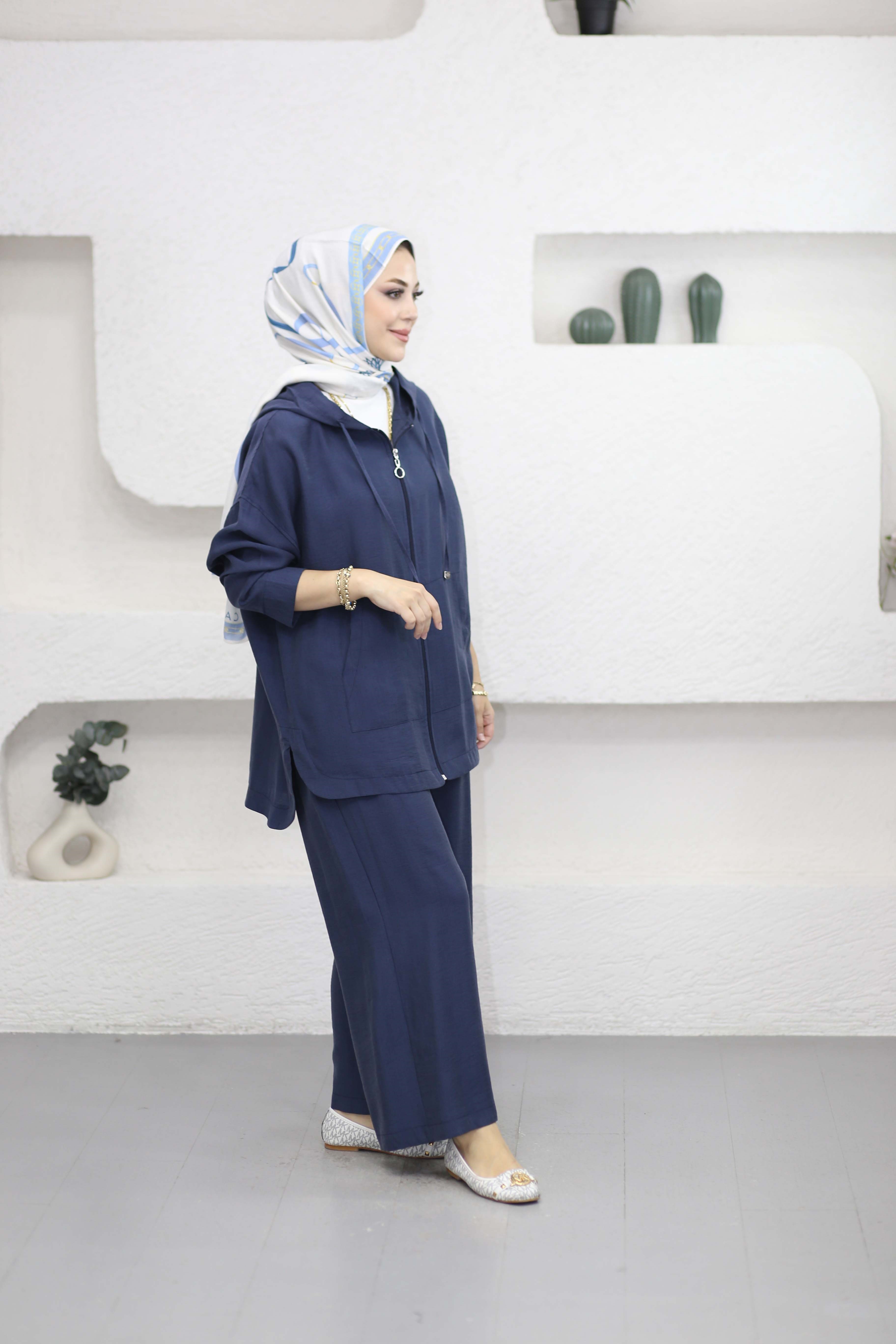 Kapşonlu Lila Takım Lacivert 4367