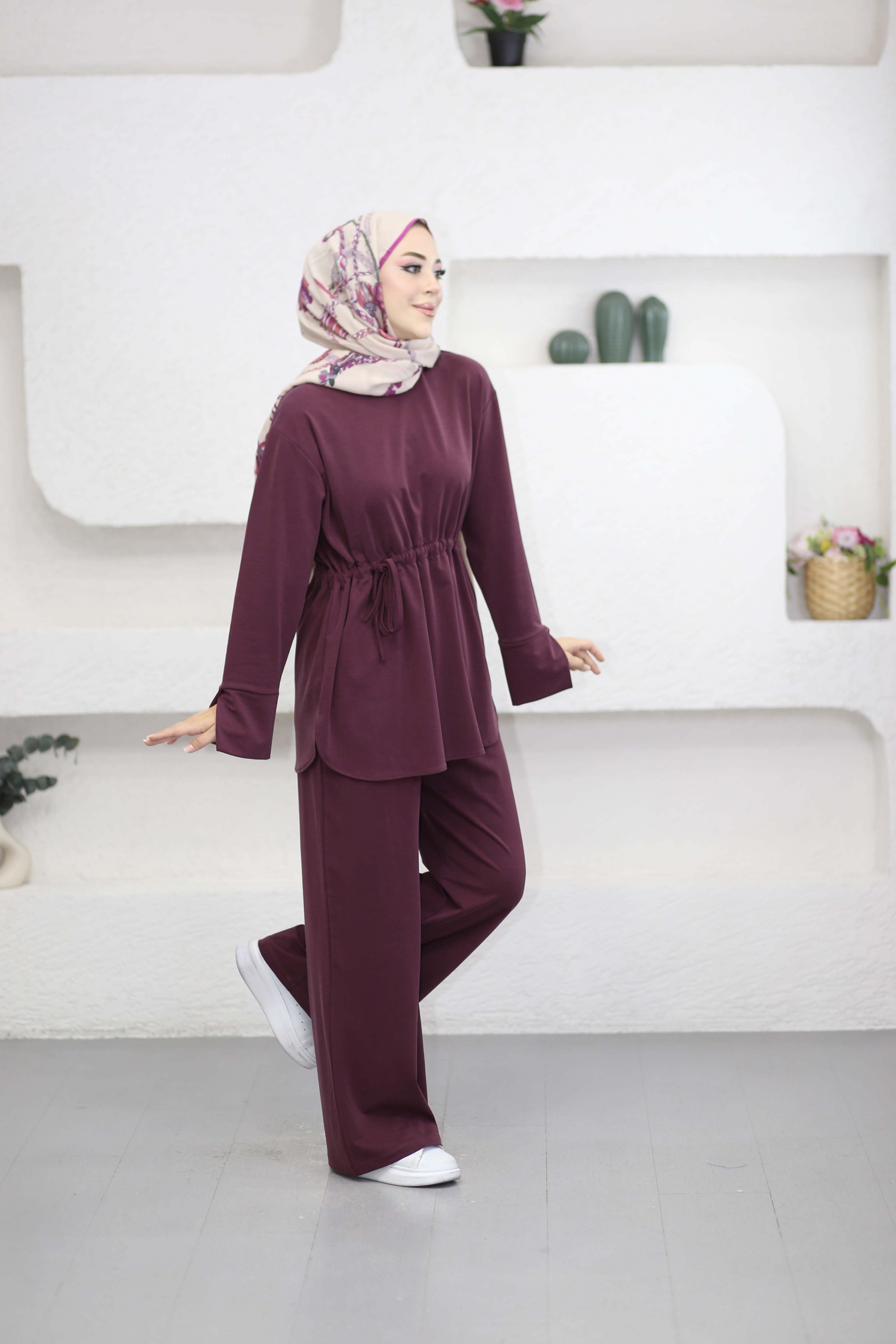Beli Tünelli Bağlamalı Takım Mürdüm 6504