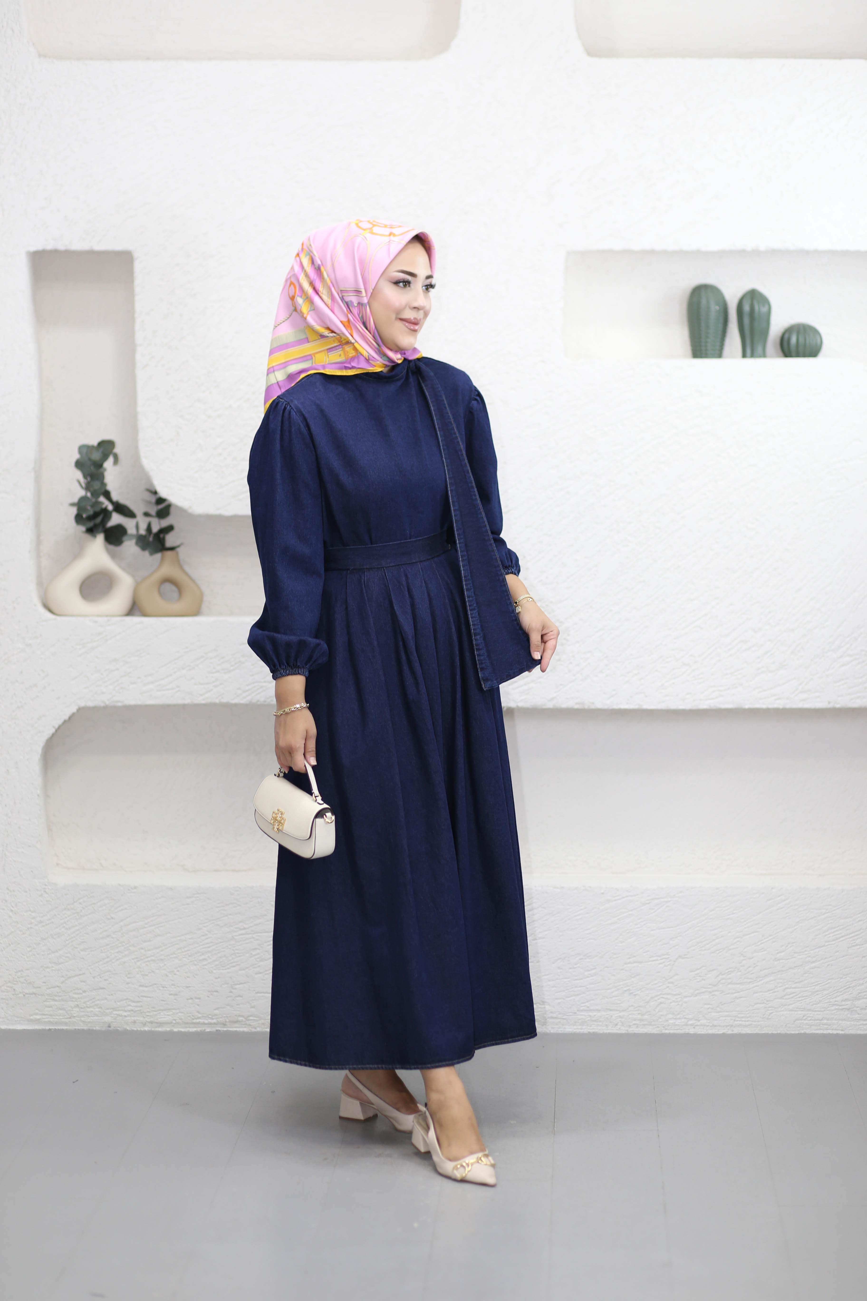 Fiyonk Detaylı Denim Takım Koyu Mavi 41477