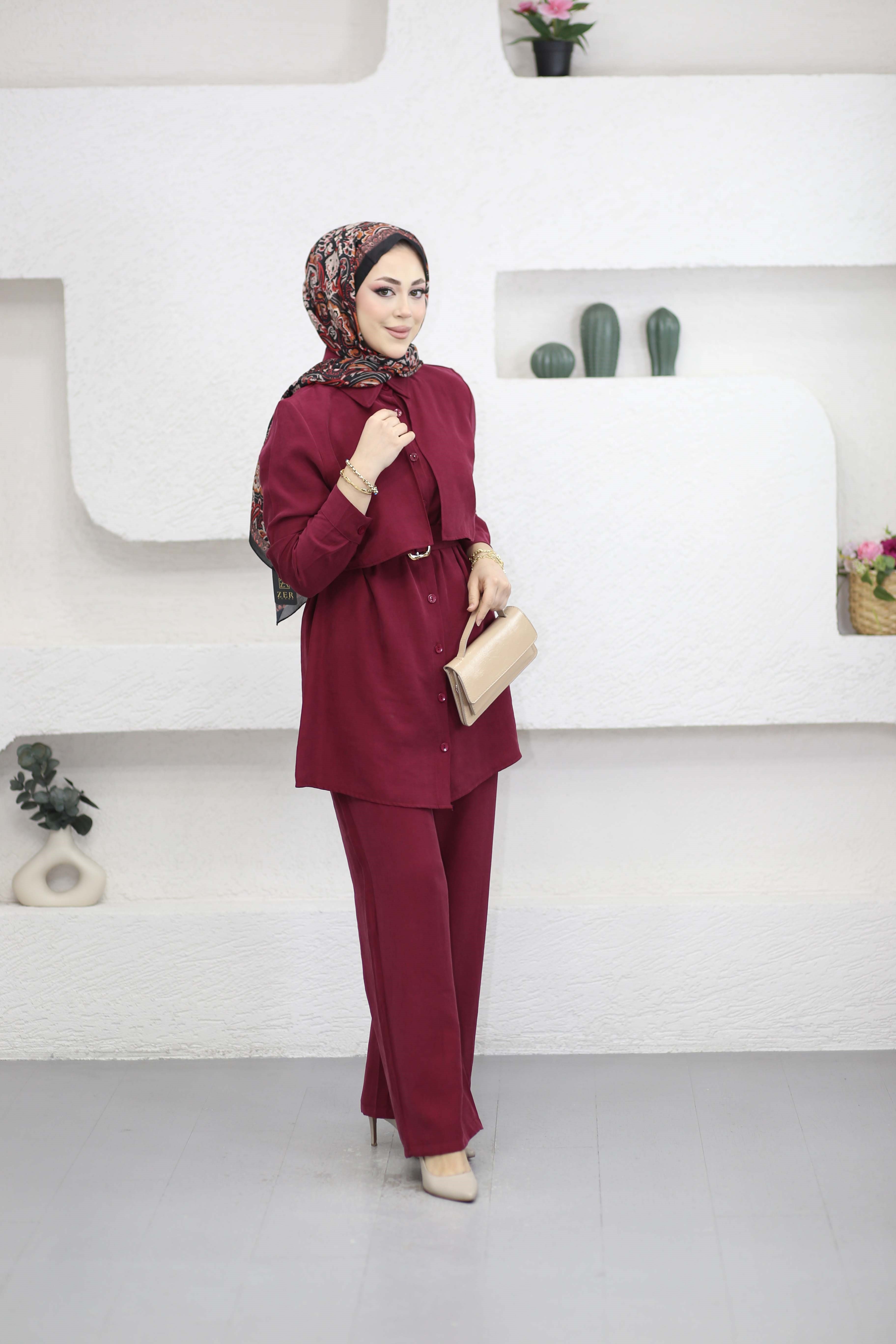 Gold Detaylı Takım Bordo 1007