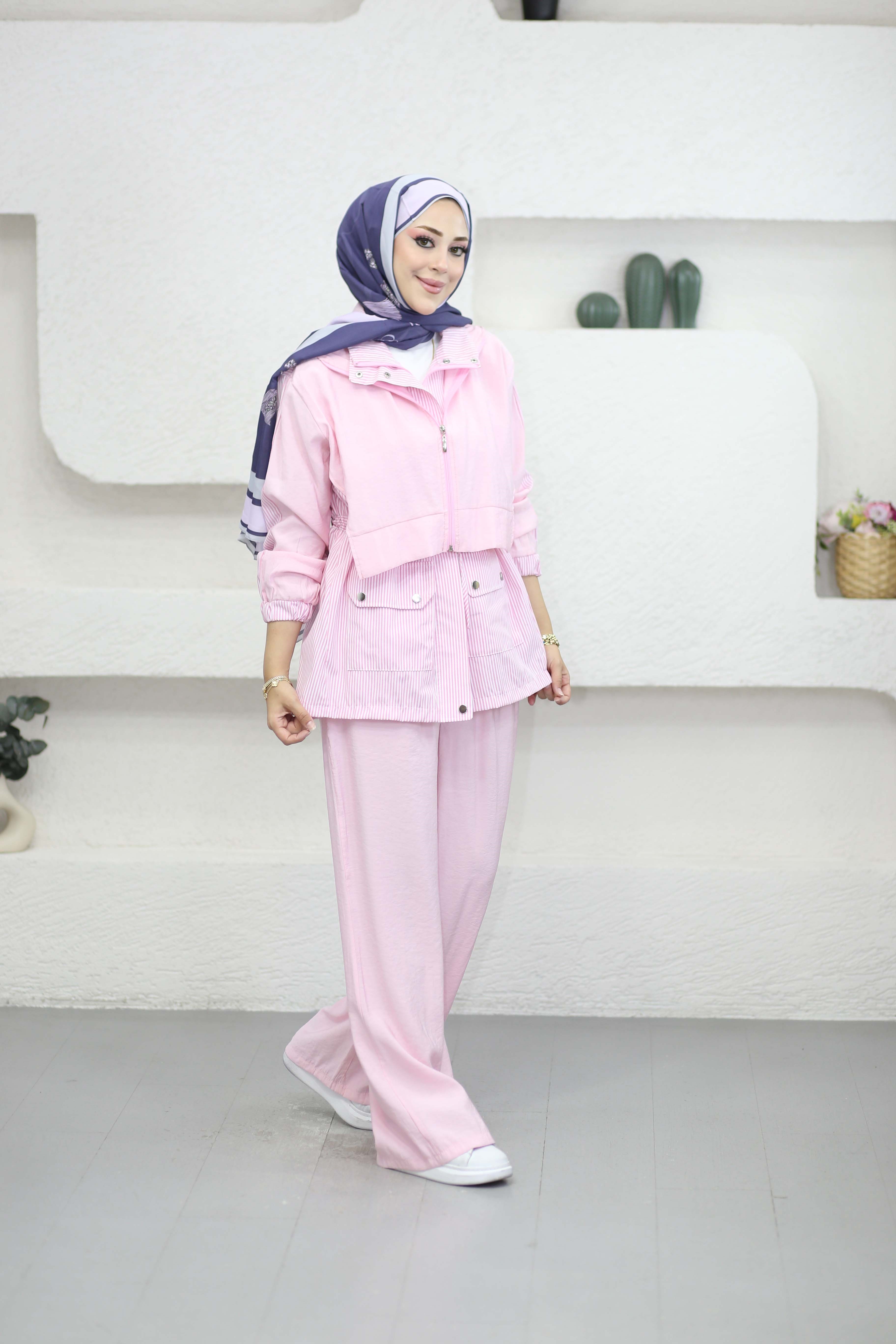 Çizgili Parçalı Takım Pembe 3190