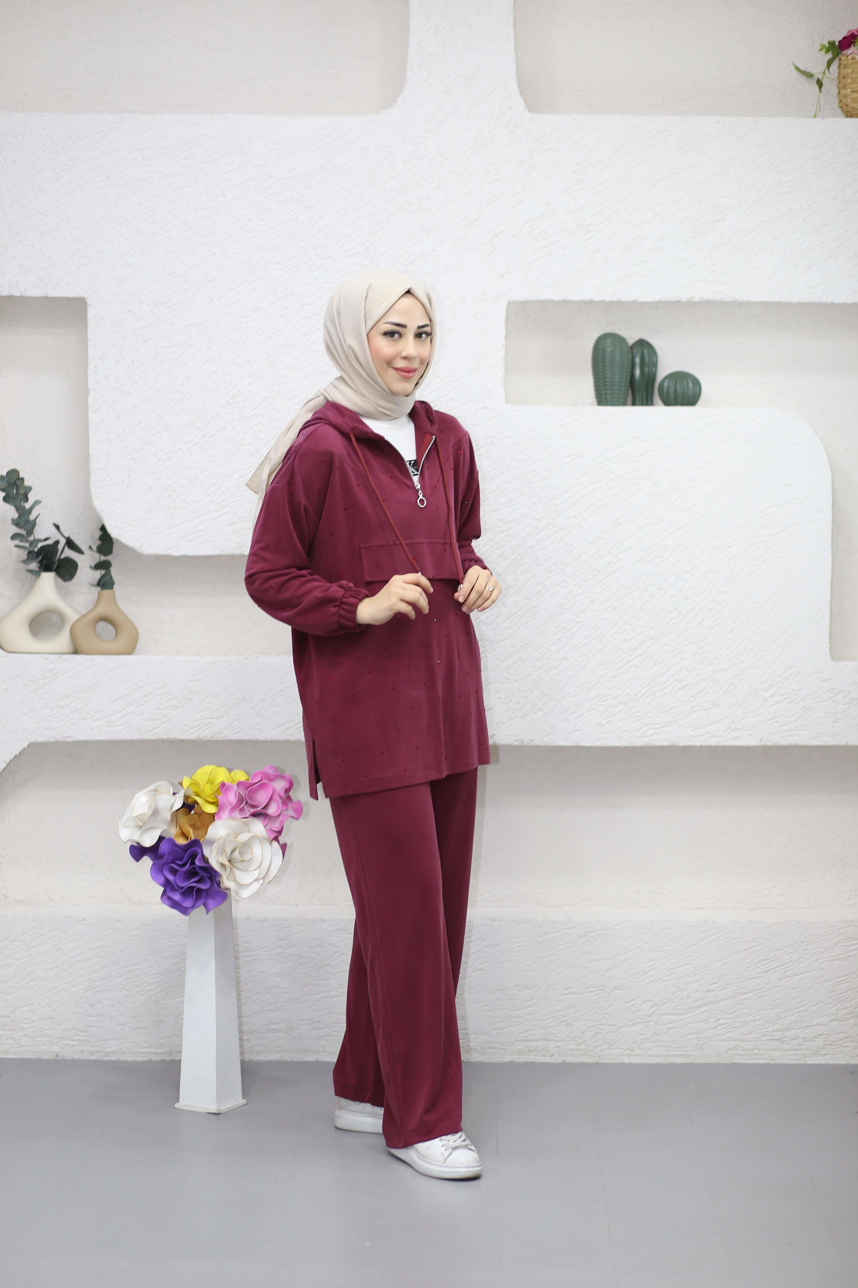 Kanguru Cep Kapaklı Takım Bordo 7984