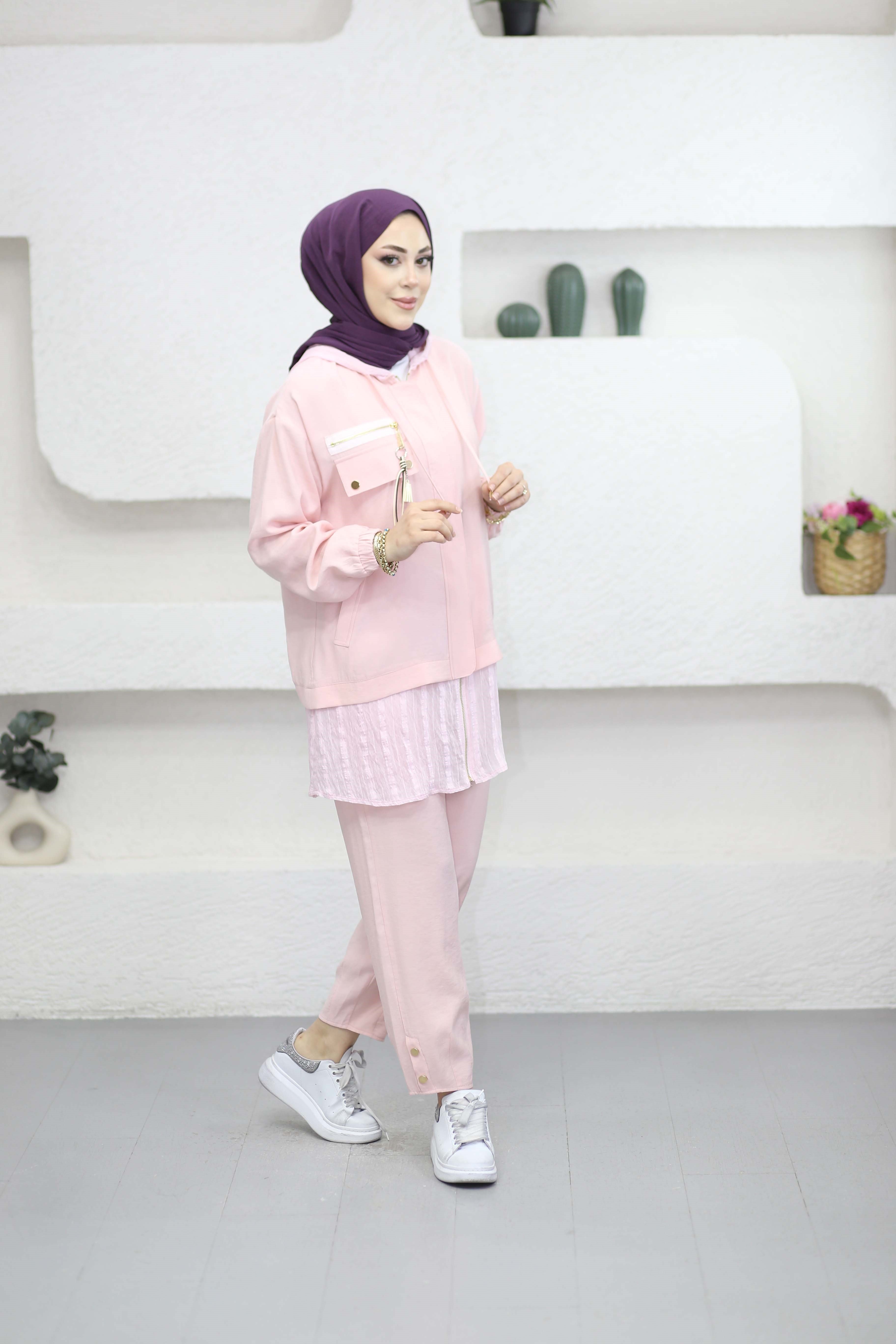 Cep Aksesuarlı Pantolon Takım Pembe 1555