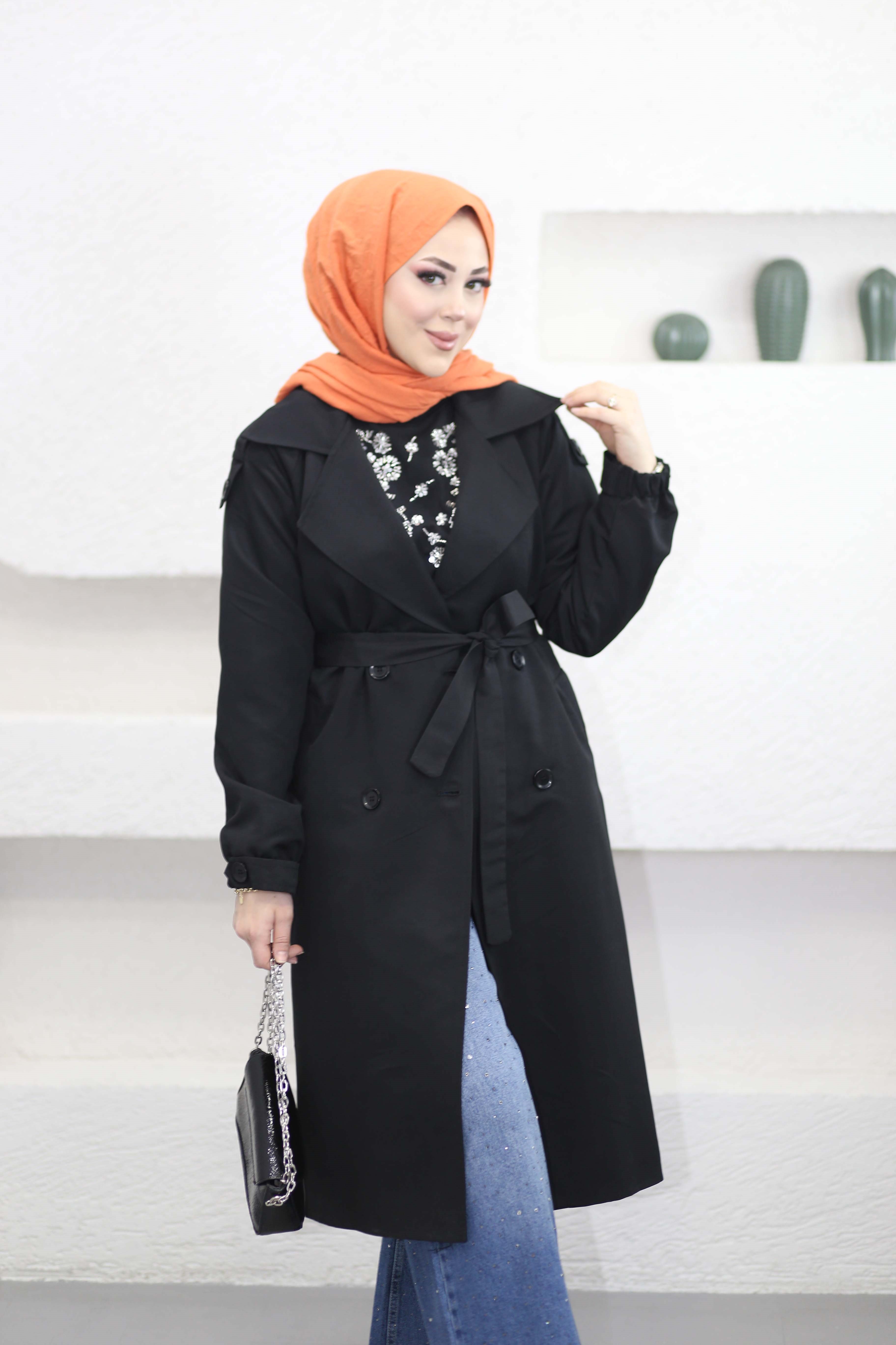 Jesica Trençkot Siyah 40107