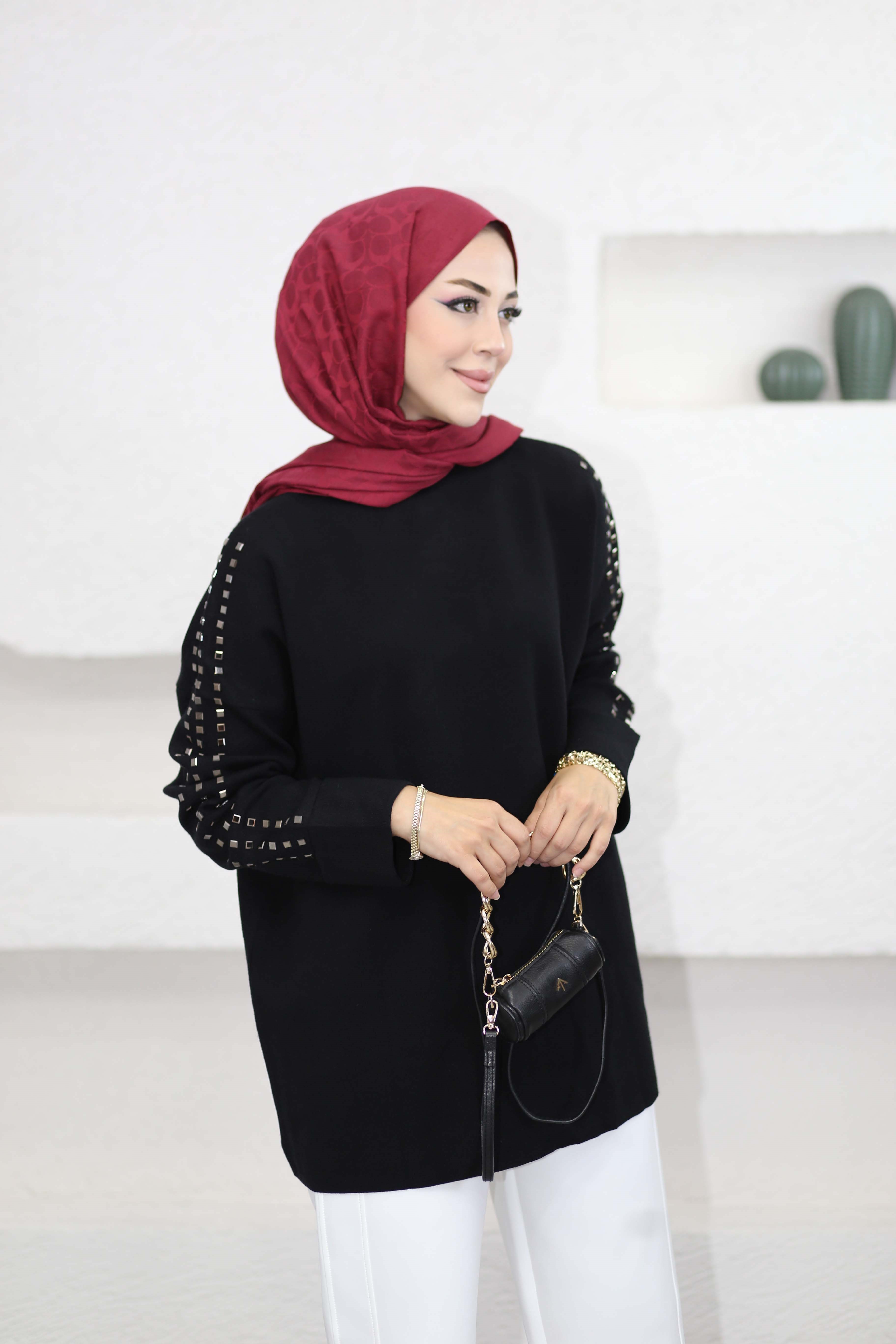 Omuz Taşlı Tunik Siyah 26150