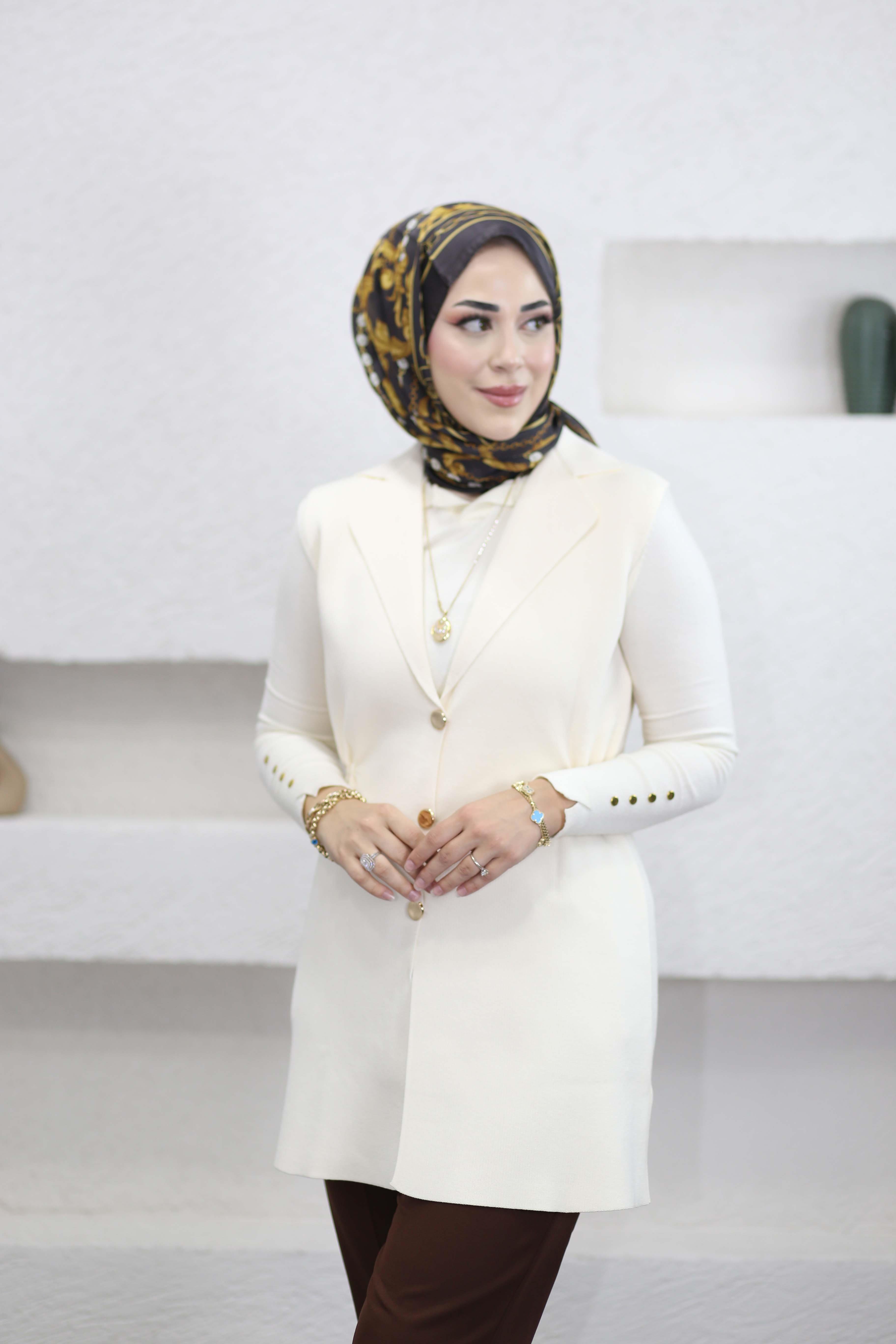 Kruvaze Uzun Yelek Krem 140437