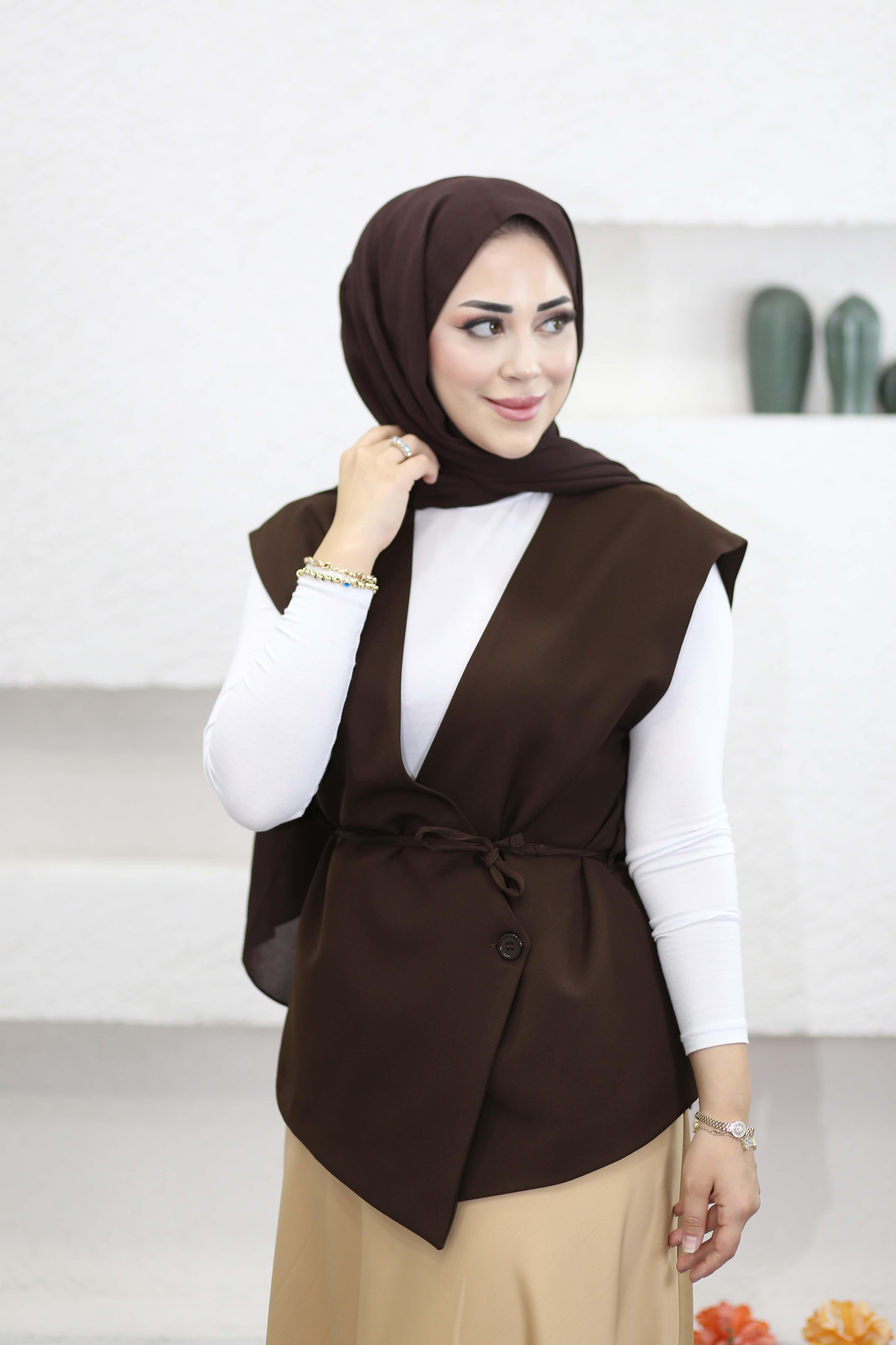 Kruvaze Detaylı Yelek Kahverengi 1189