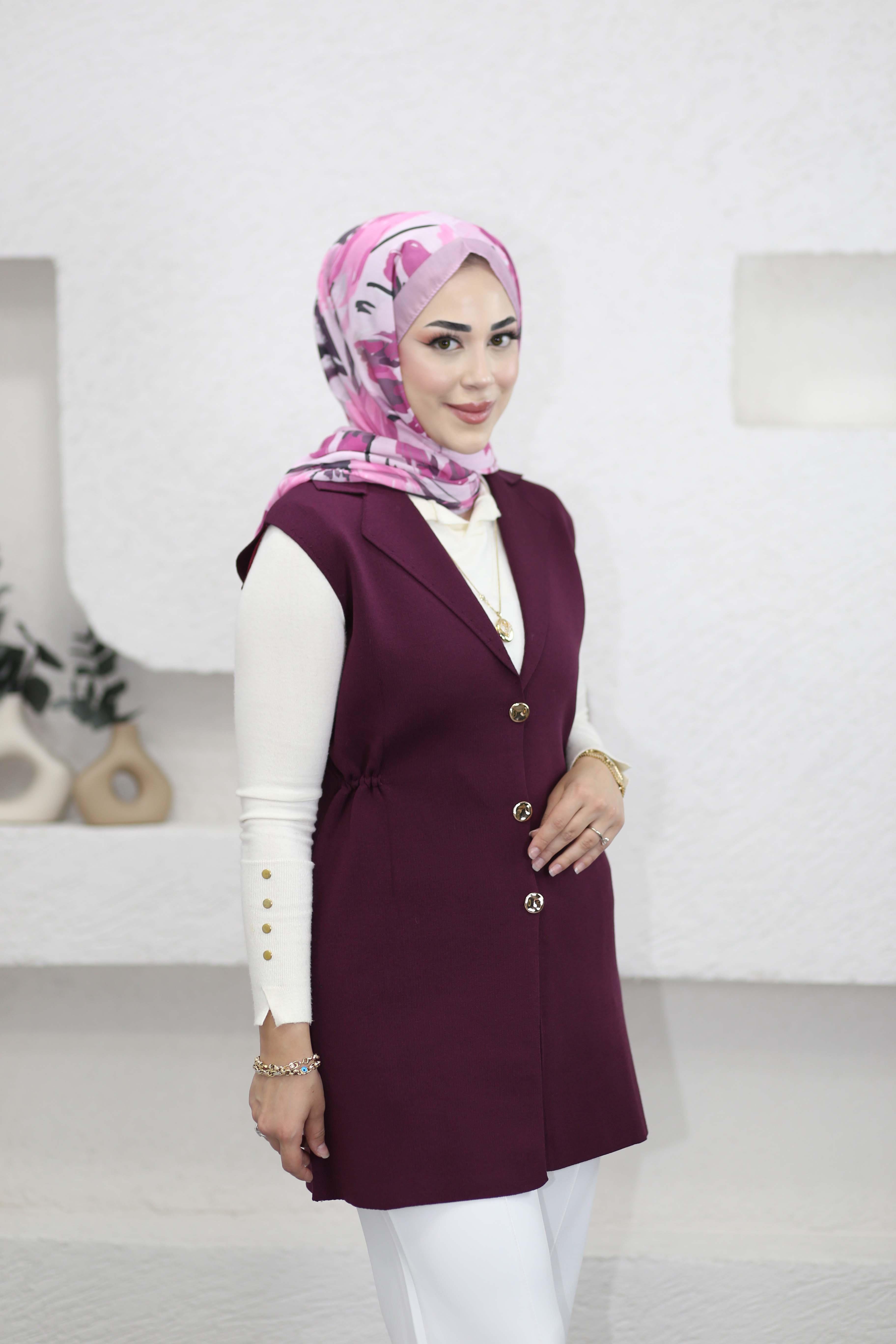 Kruvaze Uzun Yelek Mürdüm 140437