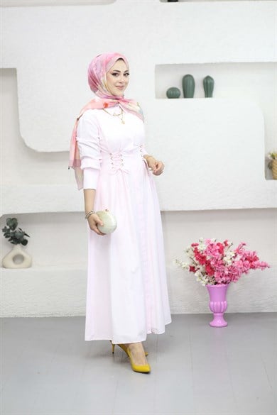 Kuş Gözlü Elbise Şeker Pembe 8053