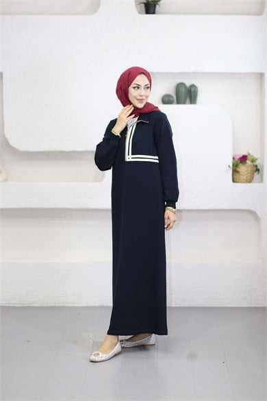 Şeritli Basıc Elbise Lacivert 12732