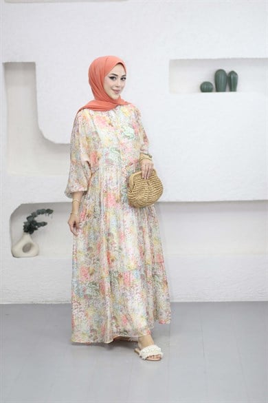Çıtır Desen Elbise Pudra 5012