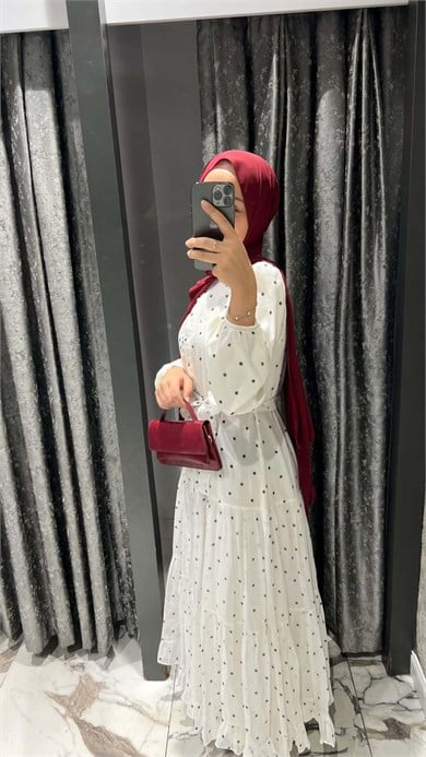 Puantiye Elbise Beyaz 1602