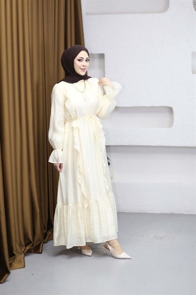 Yan Fırfırlı Elbise Sarı 1645