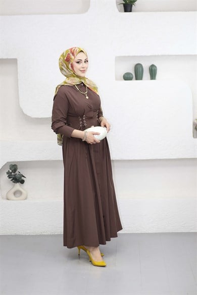 Kuş Gözlü Elbise Kahverengi 8053