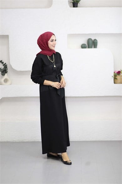 Paraşüt Detay Elbise Siyah 12729