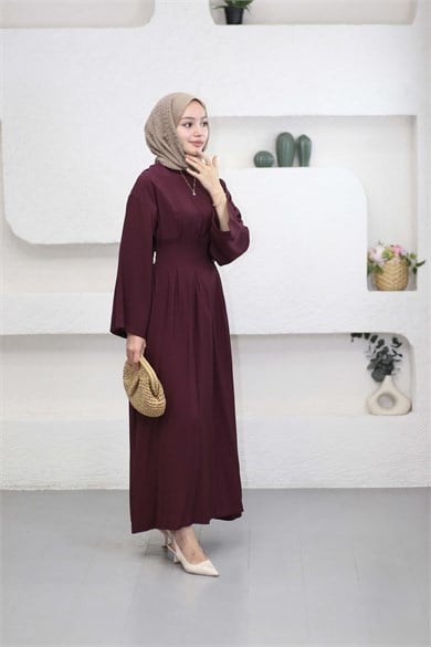 Beli Toka Pensli Elbise Mürdüm 5536