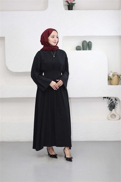 Beli Toka Pensli Elbise Siyah 5536