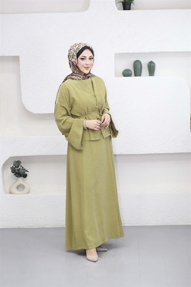 Kimonolu Elbise Yağ Yeşili 22865