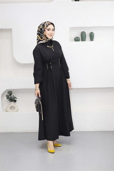 Kuş Gözlü Elbise Siyah 8053