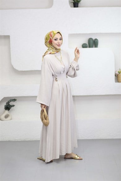 Beli Toka Pensli Elbise Bej 5526