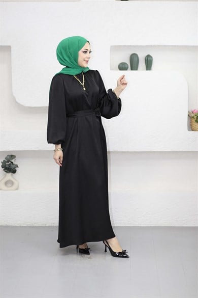 Damar Desenli Elbise Siyah 9771