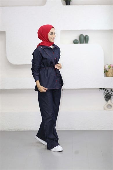 Çantalı Denim Takım Lacivert 8620