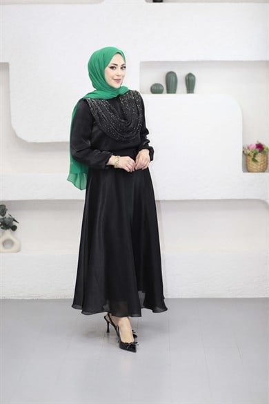 Şal Yakalı Taşlı Takım Siyah 7353